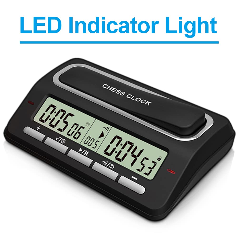 Irfora Digitale Schachuhr,Digitale Schachuhr Schachspiel-Timer mit LED-Anzeige 39 voreingestelltes Zeitmesssystem für internationales Schach