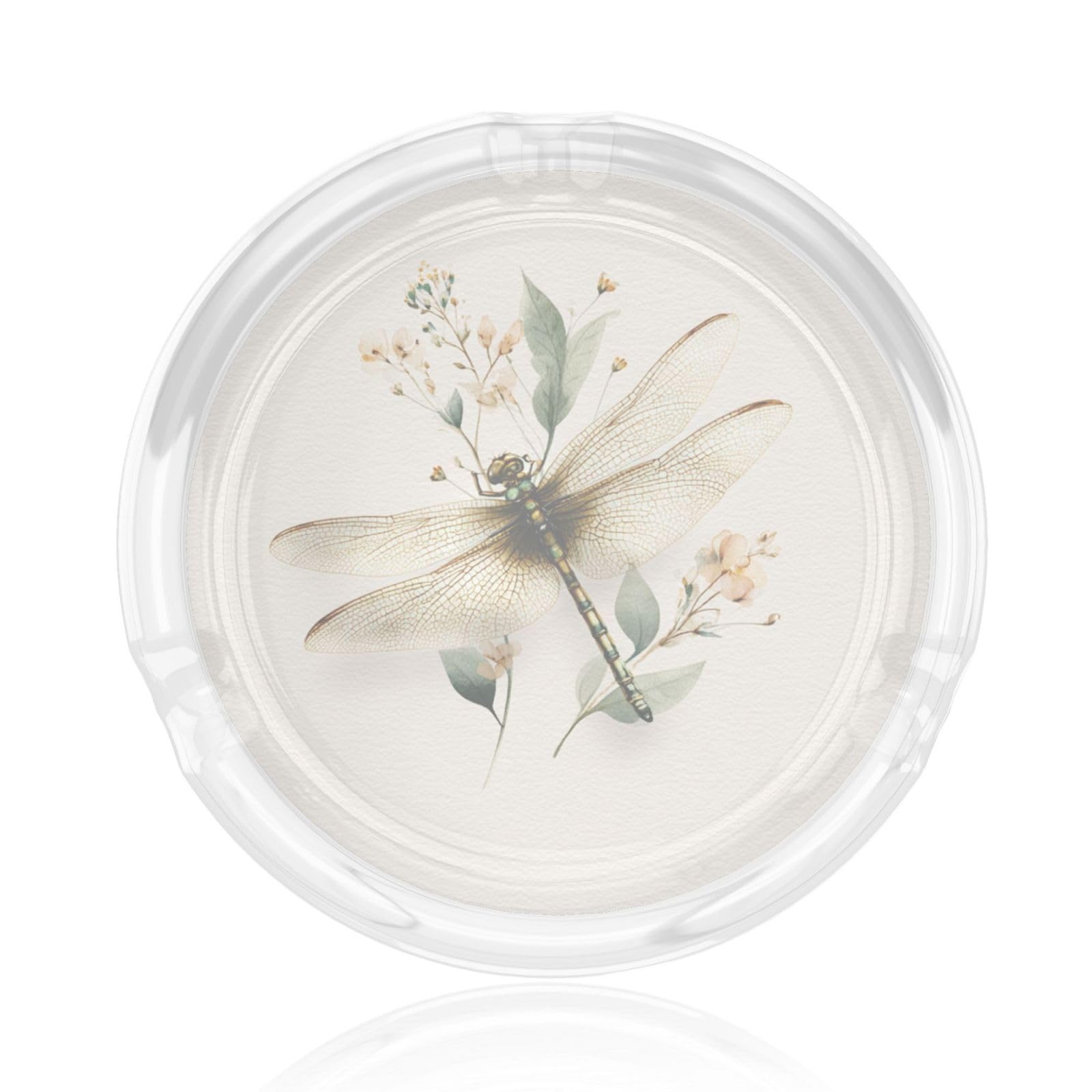 Delicate Watercolor Dragonfly Botanical Glass Ashtray For Cigarettes Ash Trays Case For Home Office Decor