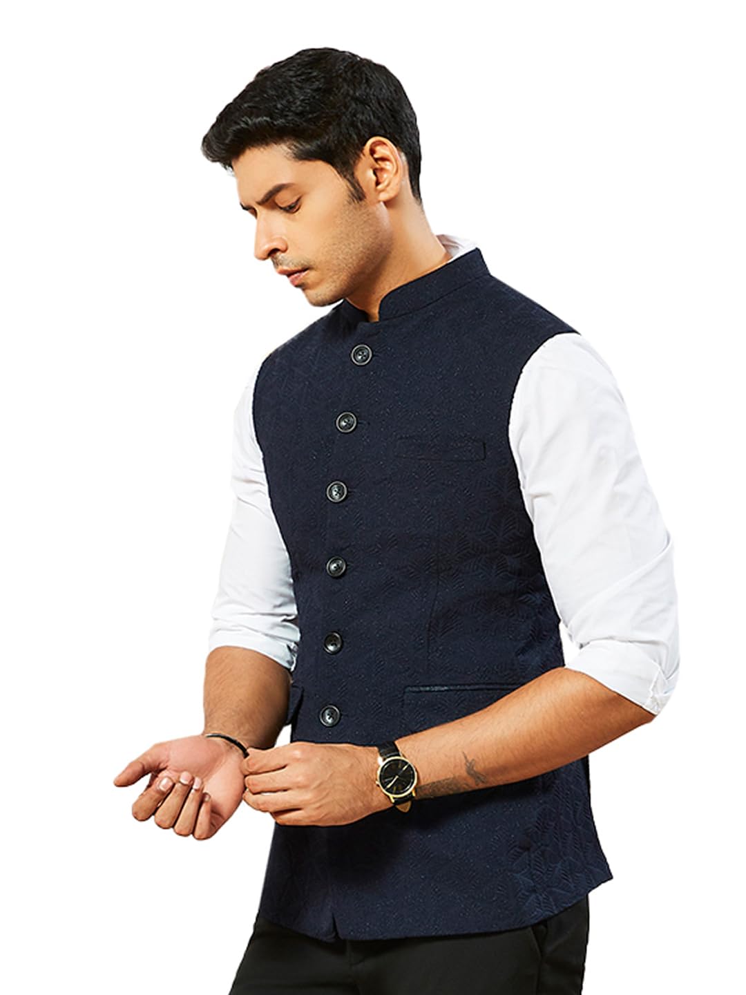 vastramay Men's - Nehru Jacket, Silk Blend Emboss Fabric nehru jacket For Men, Traditional Indian Festive & Ethnic Wear-picture-35