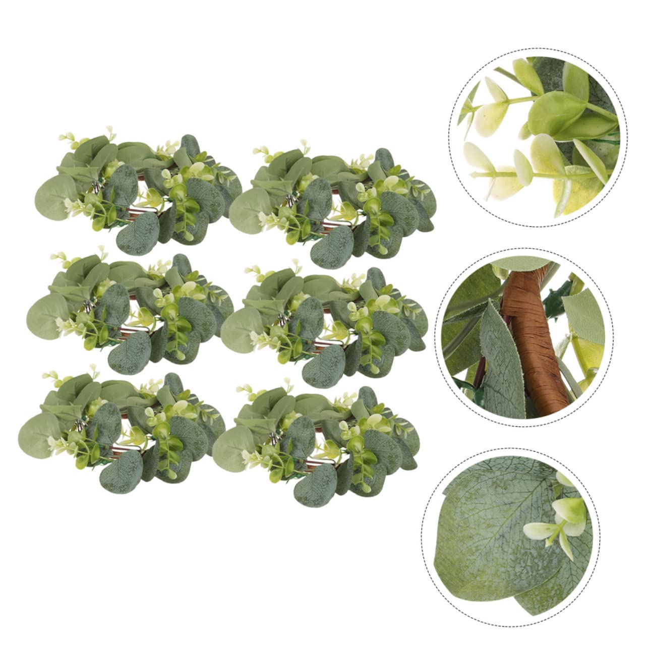 PRETYZOOM 6 Stück Künstliche Eukalyptus Blättergirlanden Kerzenringe aus Kunststoff mit Realistischem Design und Leichtem Gewicht für Indoor und Outdoor Tischdekoration