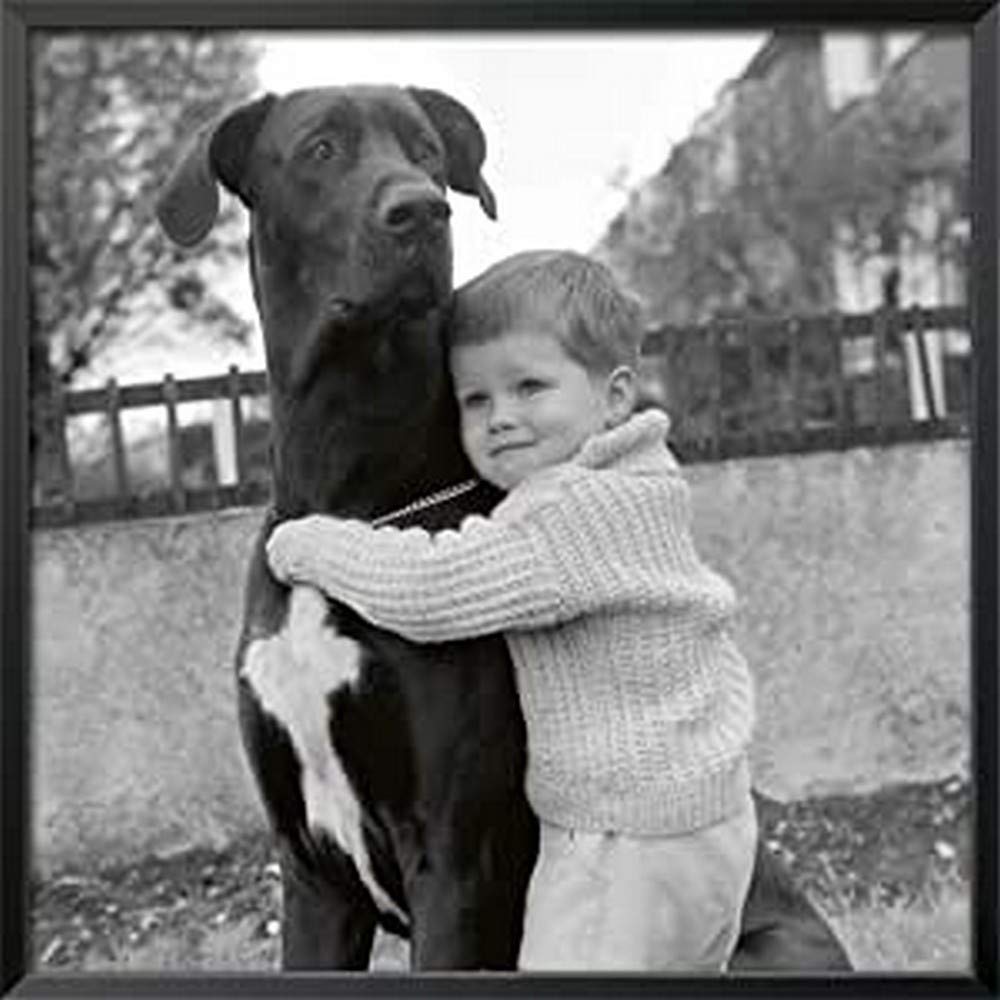 International Graphics - Framed art print - Anonym - ''A Child with dog''- 31 x 31 cm - Frame Color: Black - Series ATHOS