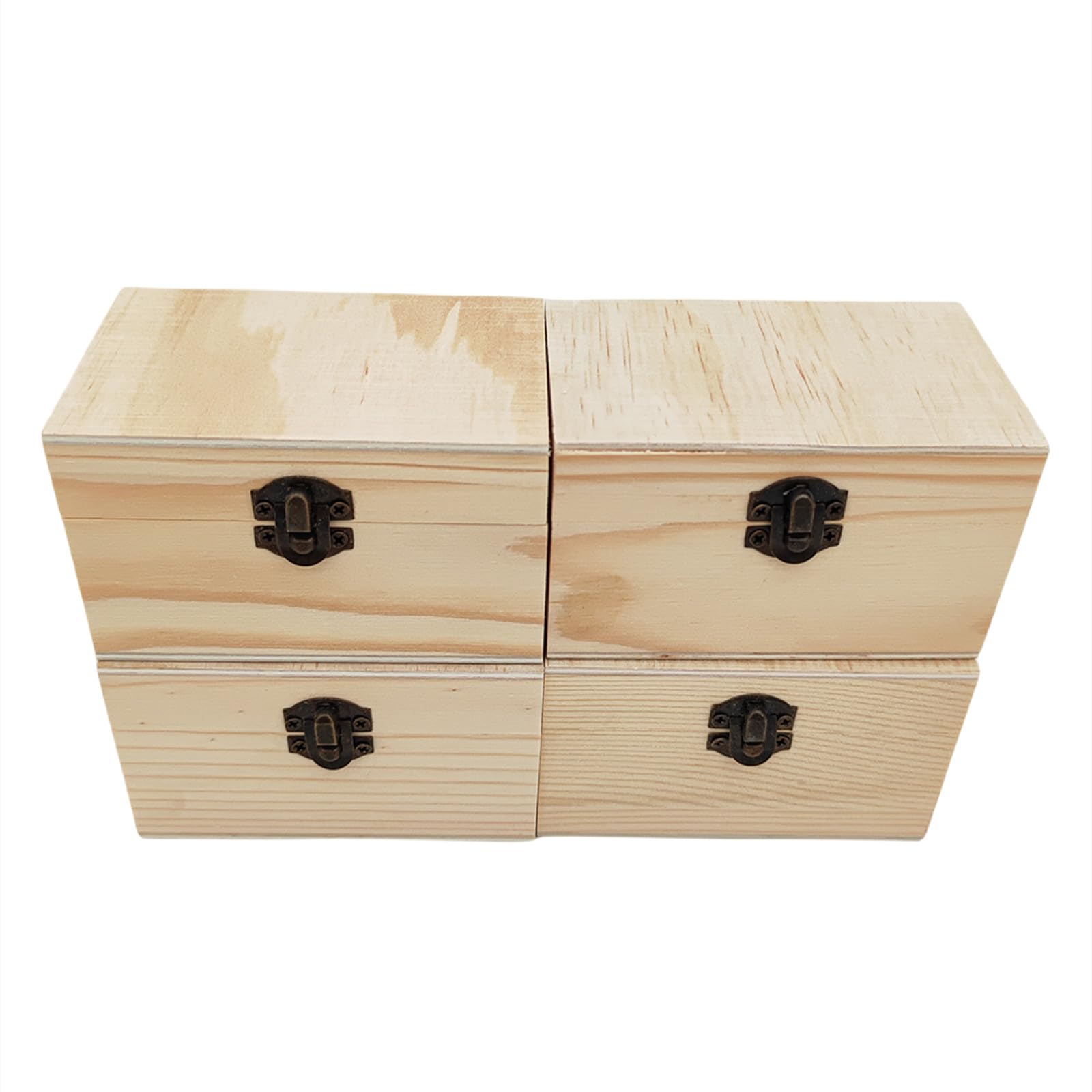 Anktily 4 Pack Unfinished Wooden Box, 4 x 2.4 x 2.4 inch Rustic Small Wood Box with Locking Clasp DIY Craft Storage Organizer Box for Home Table Decoration