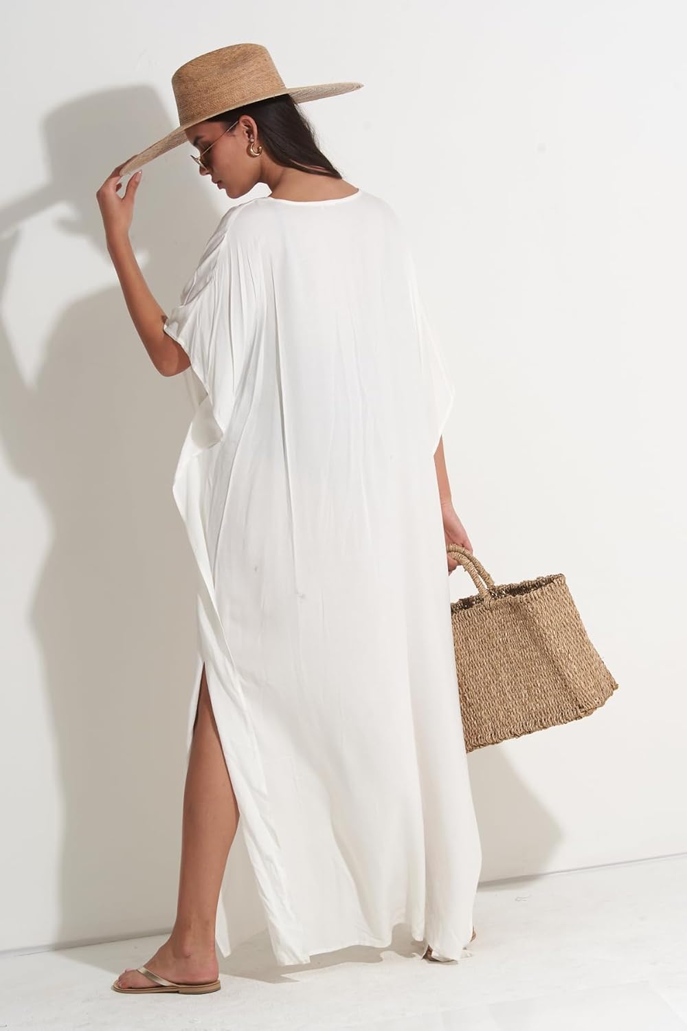 Gottex Beach Life Best Black Cover Up 100% Viscose Scoop Neck Kaftan Swimsuit for Women, One Size Summer Bathing Suit Fits Most Elegant Beachwear Dress