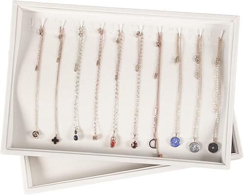 Miniatura 4 de Coward Juego de 2 soportes apilables para collares, bandeja organizadora de collares de terciopelo, soporte de exhibición para vender joyero para