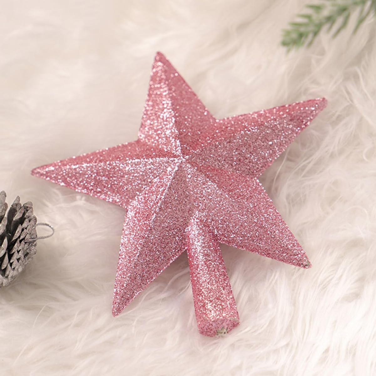 2pcs 15cm Topper Star Ornament Pink Glitter Tree Ornaments Home Decor for Christmas