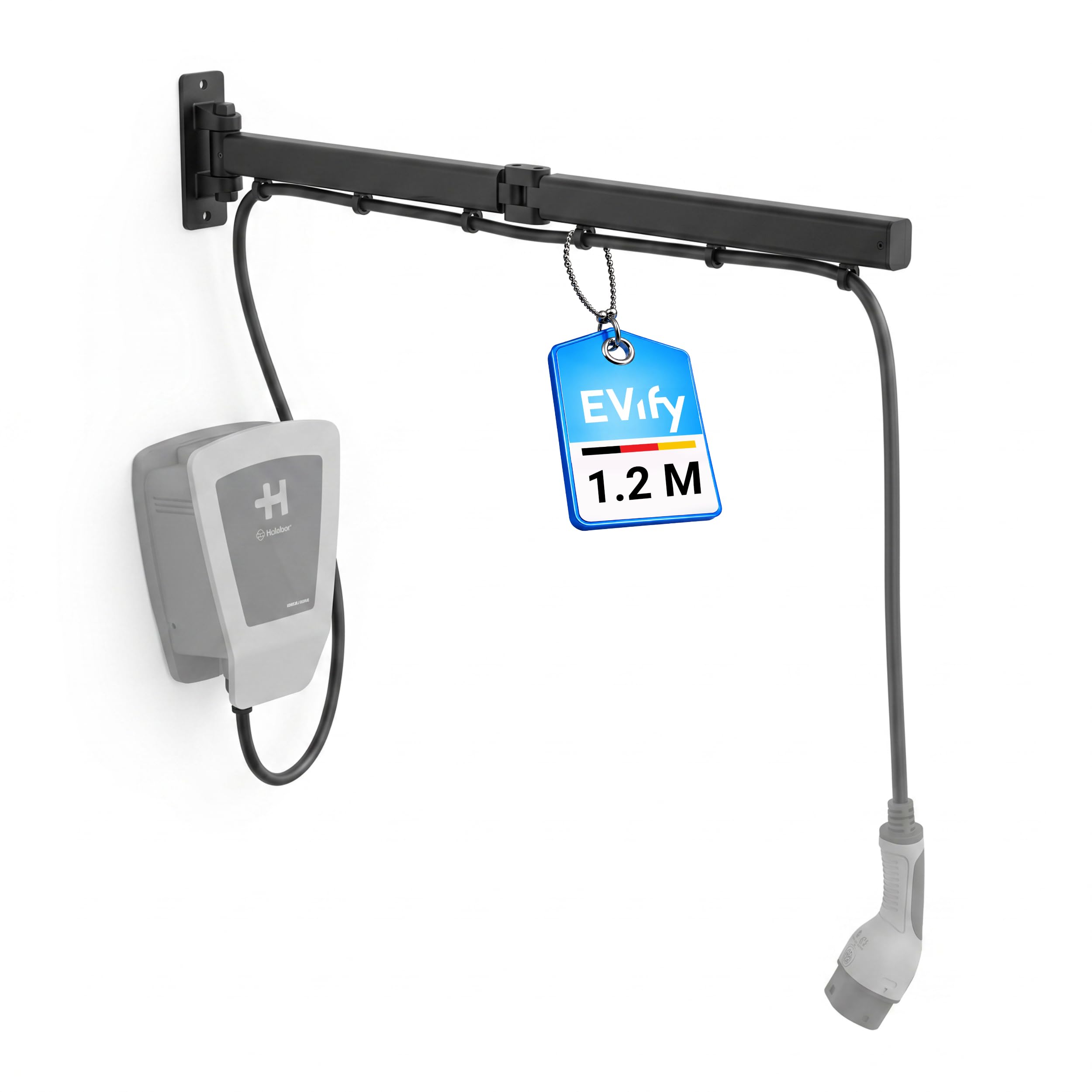 Klappbare Typ 2 Ladekabel Wandhalterung mit Schwenkarm – Platzsparende Kabelführung für Wallbox Ladekabel – Überkopf Kabelarm für E-Auto Garage, Carport und Stellplatz