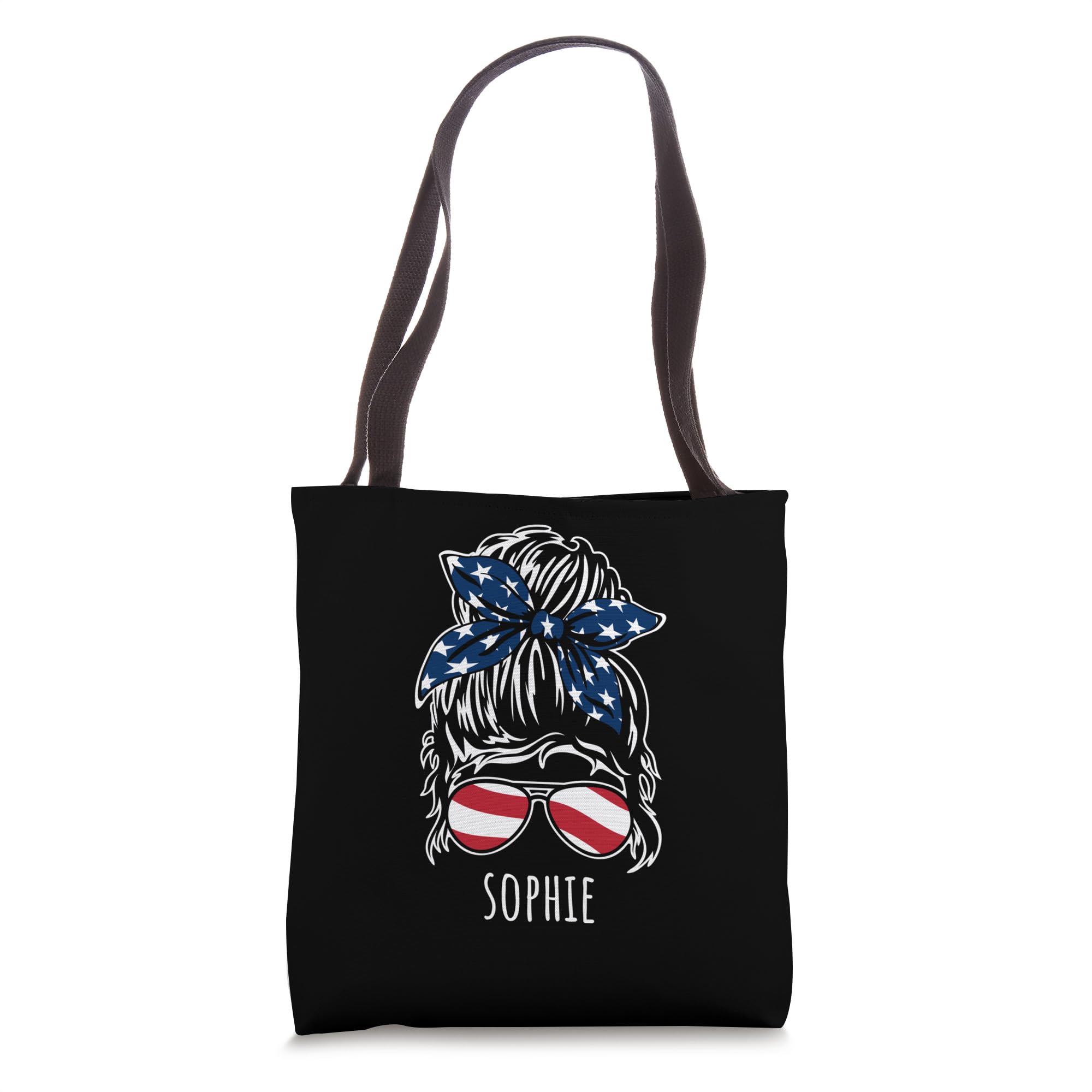 Sophie Messy Hair Bun with USA Ribbon Sunglasses Designs Tote Bag