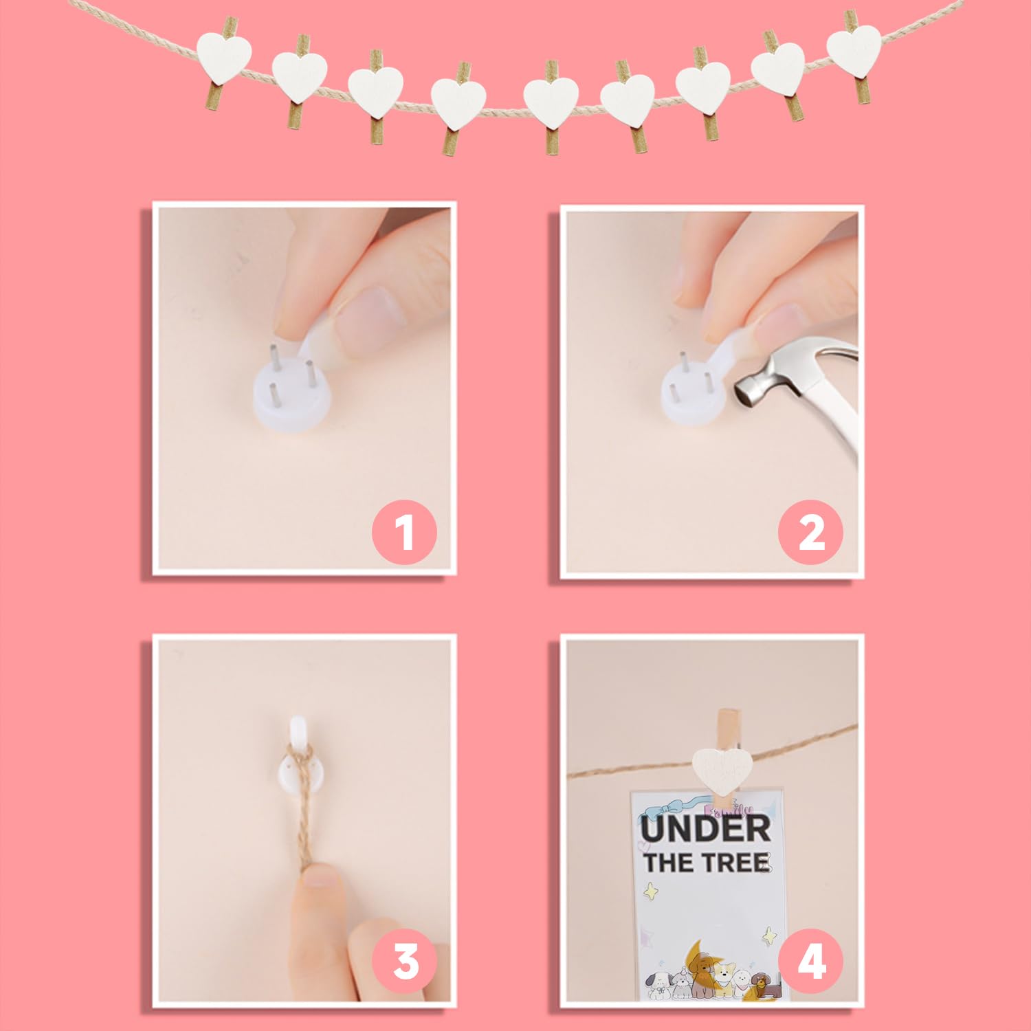 HEEPDD Clip Photo, 250pcs Clips En Bois Avec 1 Rouleau De Ficelle De Jute De 50 Mètres Pour Accrocher La Carte Photo Dortoir Chambre Mur Mariage Décoration De Fête