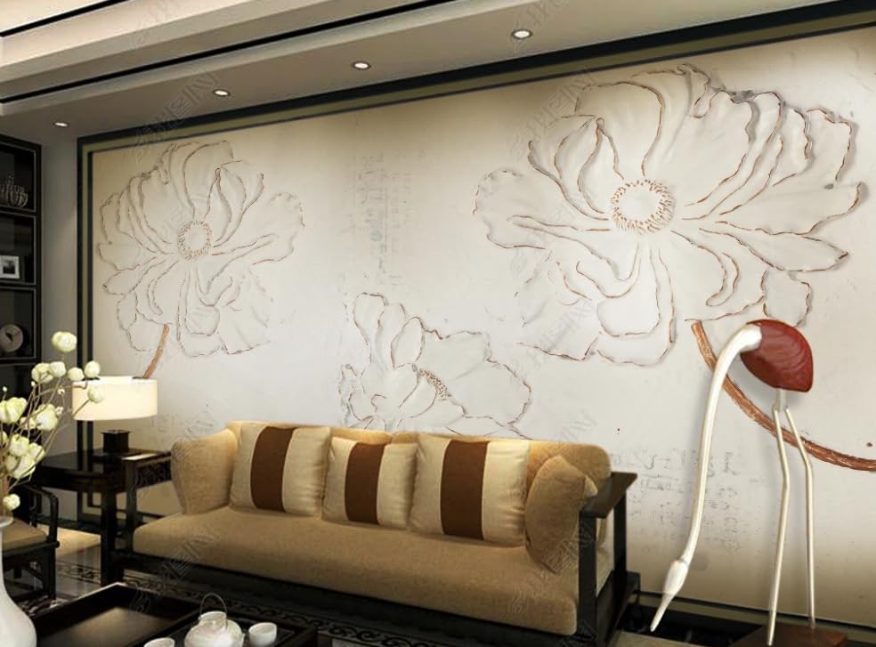 Papier peint fleurs 3D en intissé haut de gamme pour relief mural