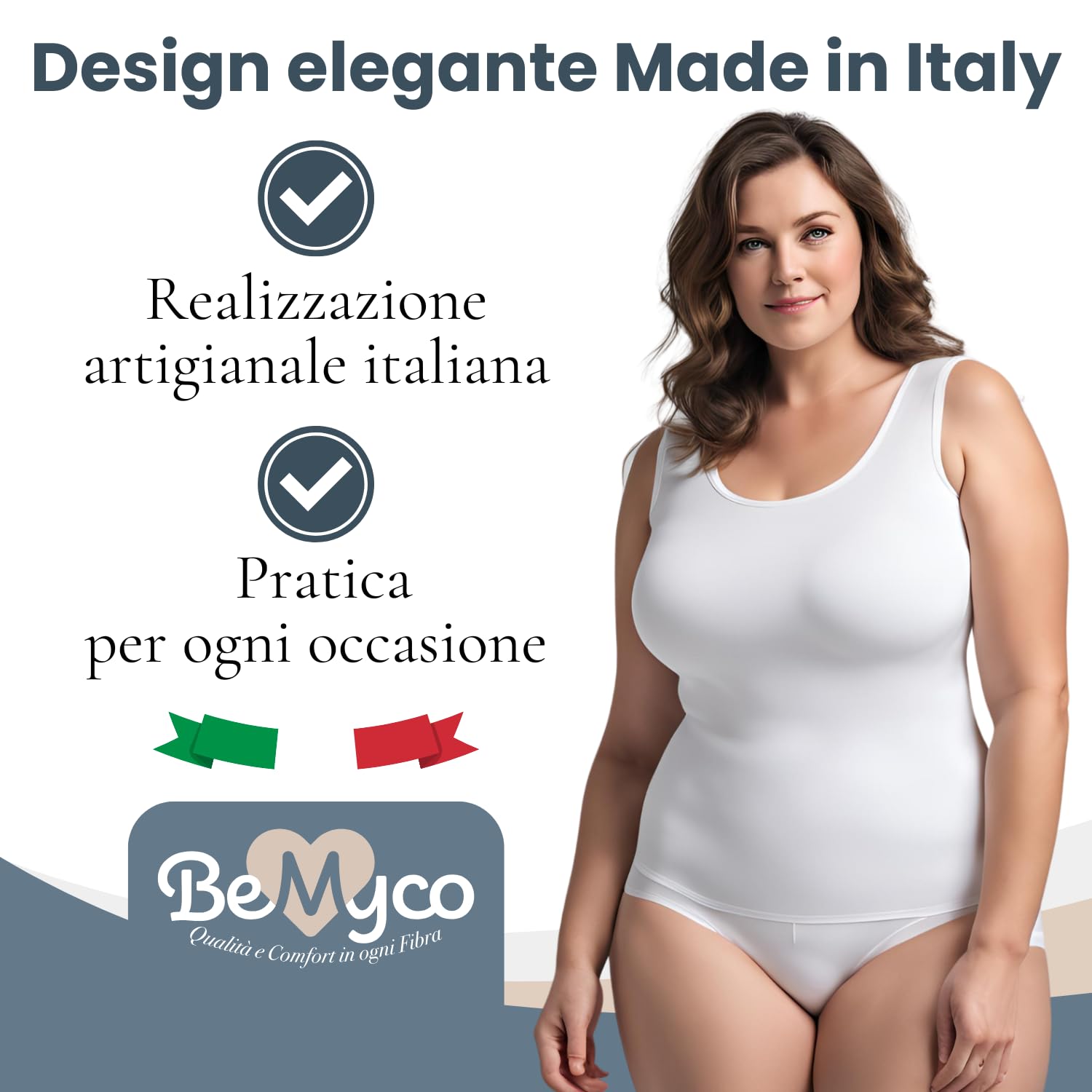 Set 2 Canottiere Donna Cotone Elasticizzato - Taglie Forti Curvy, Spalla Larga, Intimo Donna, Canotta Elegante, Made in Italy