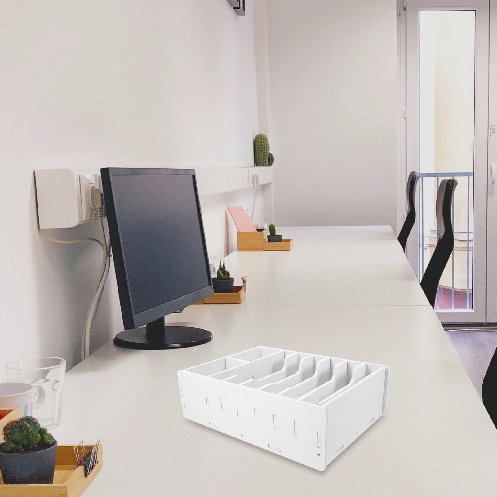 Boîte de Rangement pour Monnaie Composite Bois Plastique, à 8 Compartiments