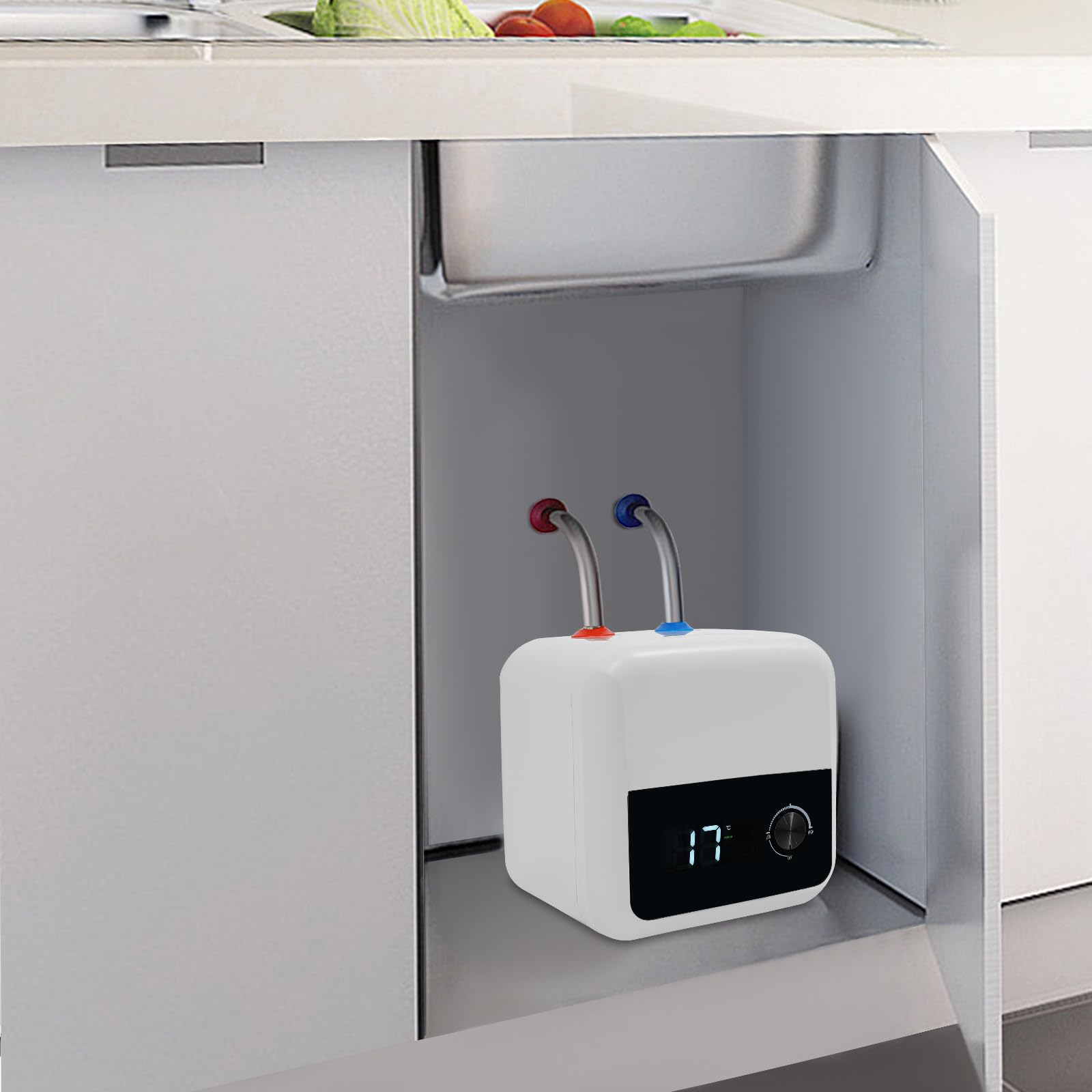 Caldaia scaldabagno 8 litri, piccolo scaldabagno da 1500 W, scaldabagno elettrico, 30 – 65 °C, scaldabagno per la cucina