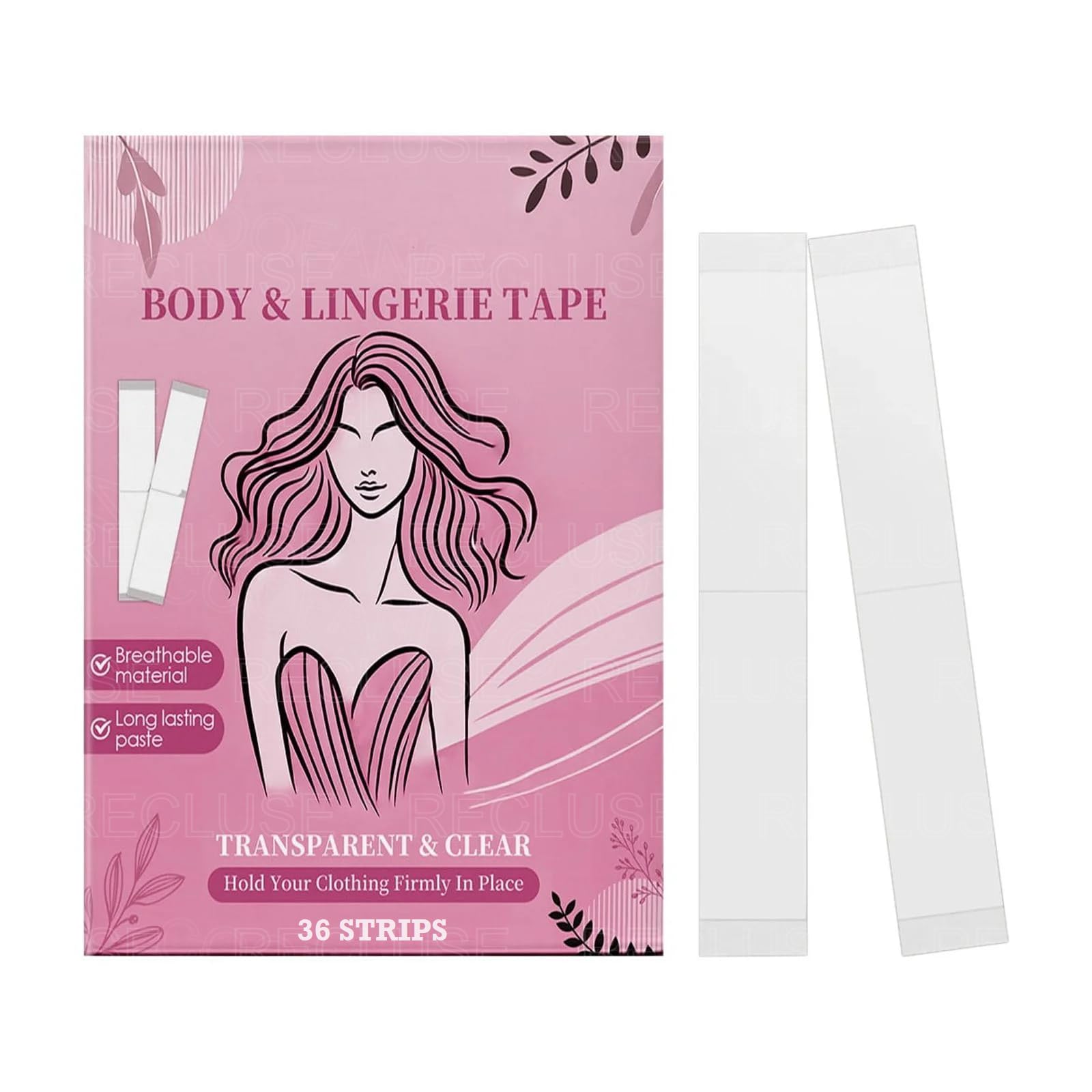 RECLUSE Clothing Tape for Body (36 Pack Strips) | Double-Sided Fabric Tape for Women | Gentle Body Tape on Skin | All Day Strength Tape Adhesive | Sweatproof Bra Tape for All Skin Shades | Transparent-picture-56