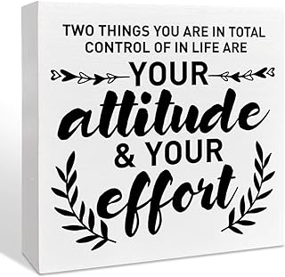 Inspirational Wooden Box Sign, Your Attitude & Your Effort, Motivational...