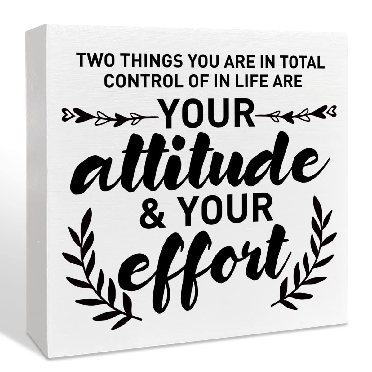 Inspirational Wooden Box Sign, Your Attitude & Your Effort, Motivational Home Office Desk Decor, Encouragement School Classroom Decoration, Positive Gifts for Women Men Coworkers Student