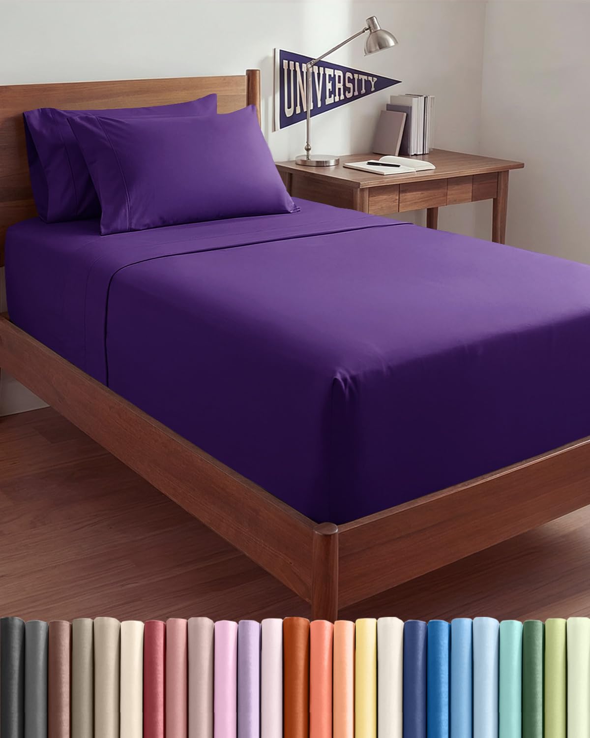 CGK Extra Deep Twin XL Sheet Set - 4pc College Dorm Room - Purple