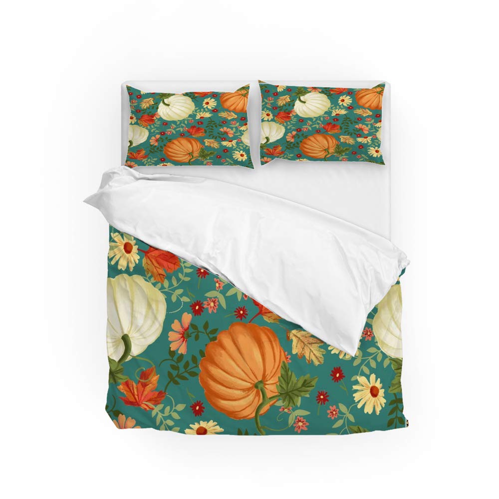 Housse de couette microfibre souple et confortable King Size motif citrouille