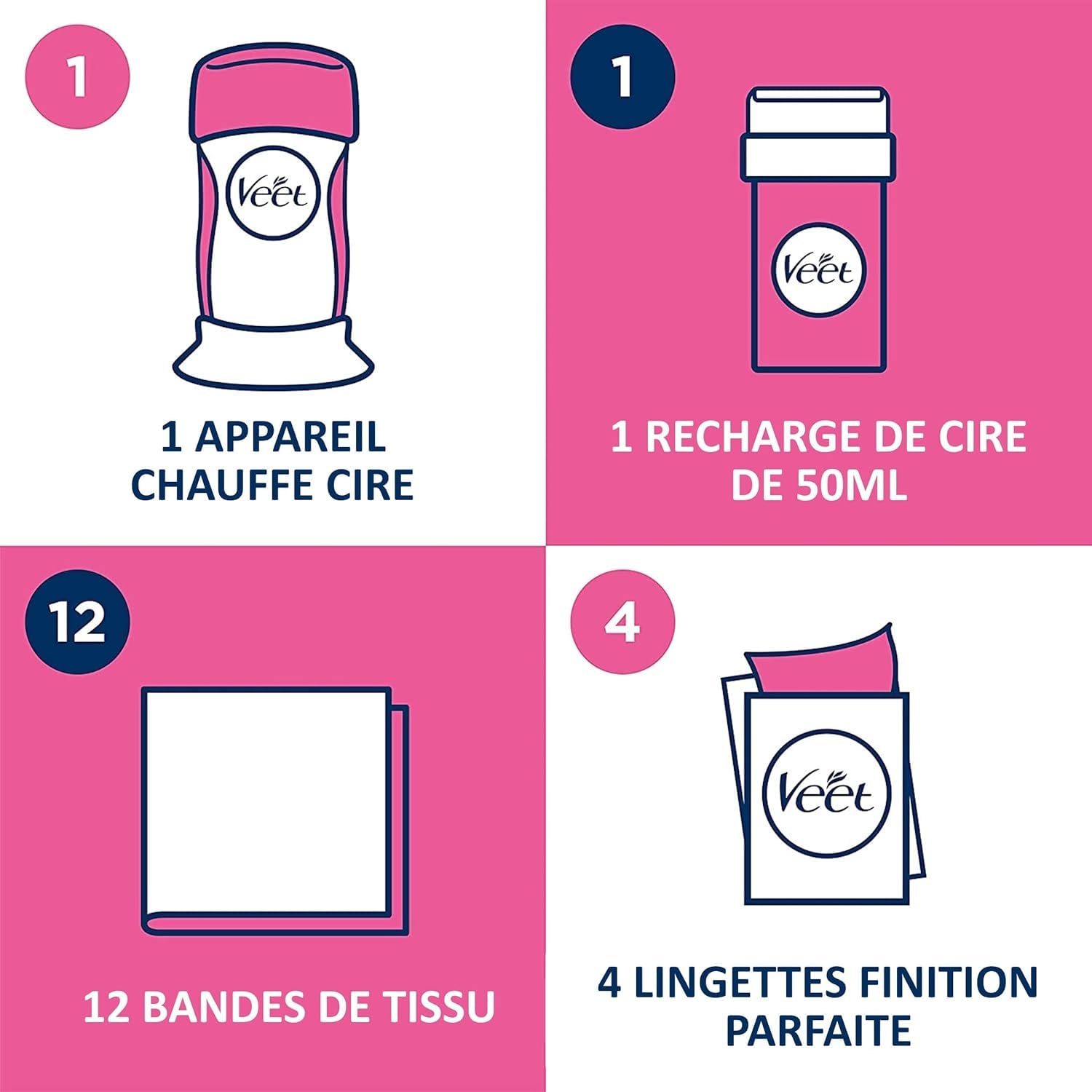 Veet - Kit Chauffe Cire Épilation avec 1 Kit Roll-On Veet, 1 Recharge EasyWax, 12 bandes de tissus et Huile après Épilation