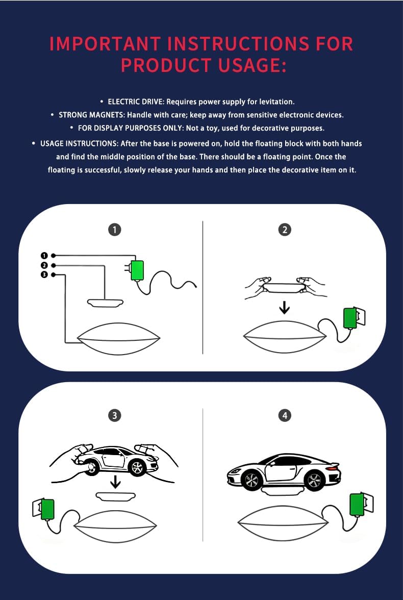 Floating Model Car,360 Degree Magnet Display Stand, Levitating Decor, Magnetic Display, Magnetic Levitation for Figures and Toys