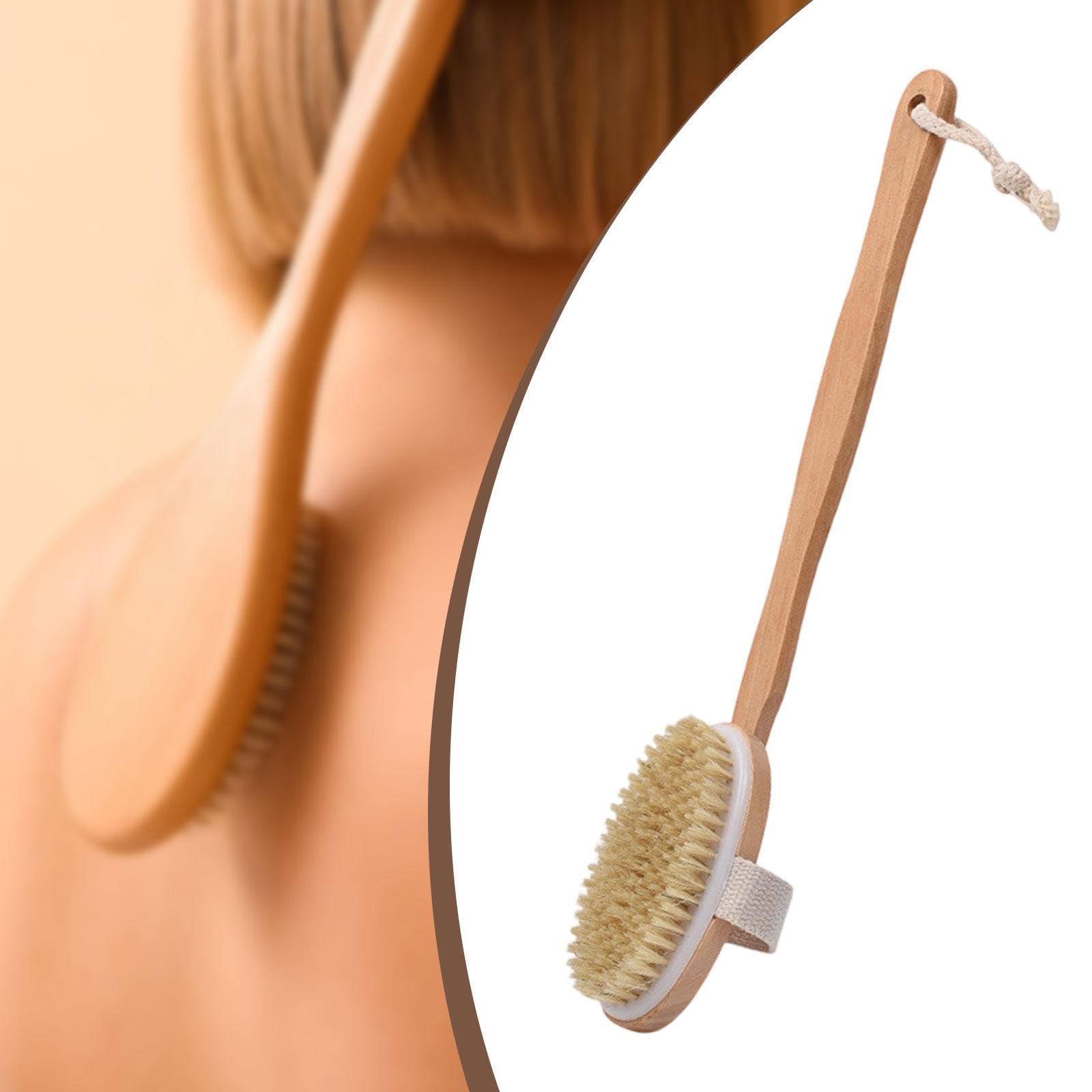 Amagogo 2x Cepillo de Espalda, Exfoliante, Limpieza Profunda, Cómodo, Compacto, Cerdas Suaves, Mango Largo de Madera para Baño, Spa, Bañera.