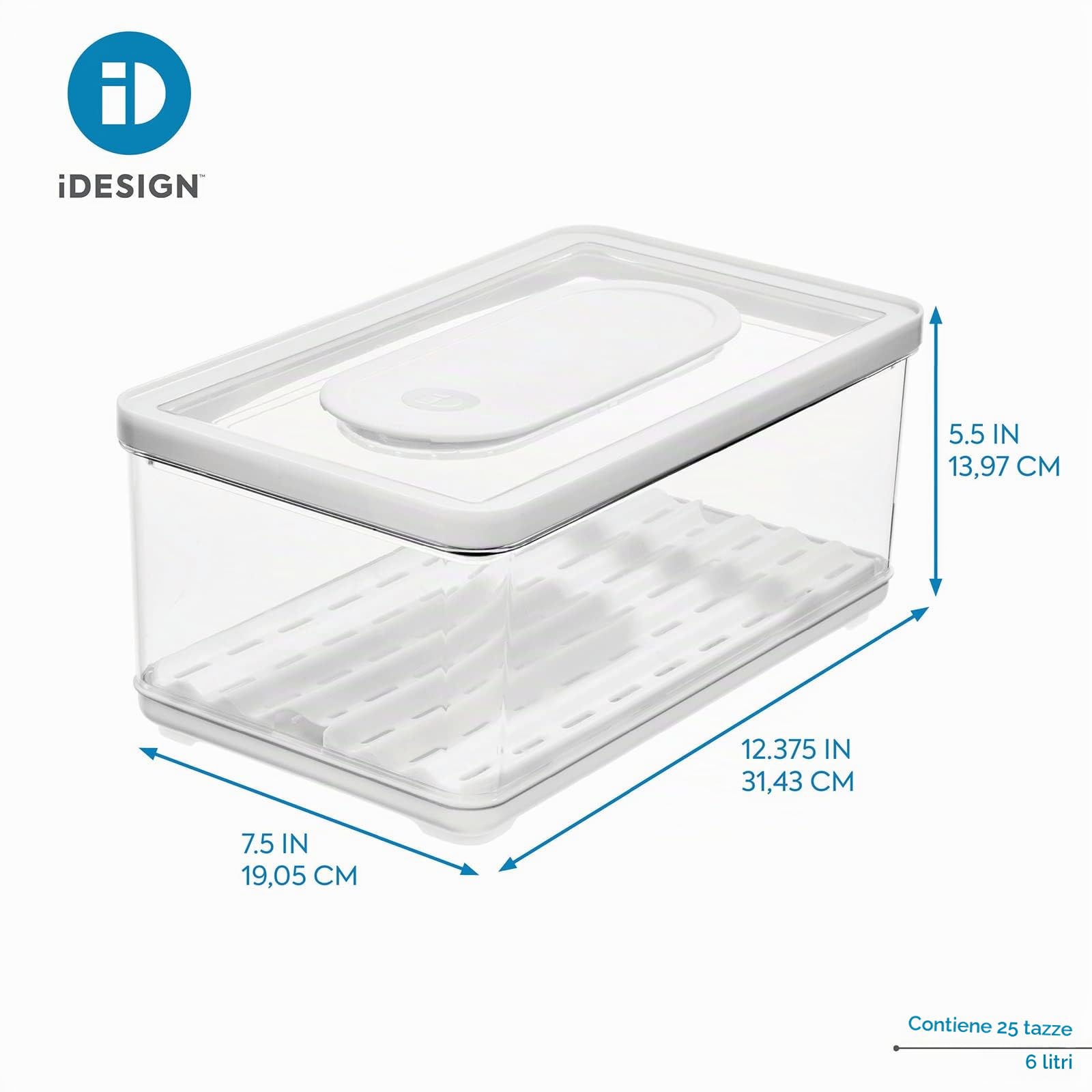 iDesign ID Fresh, Contenitore ermetico da frigo con Coperchio, Grande Contenitore Alimenti per Frutta e Verdura con Regolazione dell'Aria, Portavivande in plastica, Trasparente/Bianco/Verde