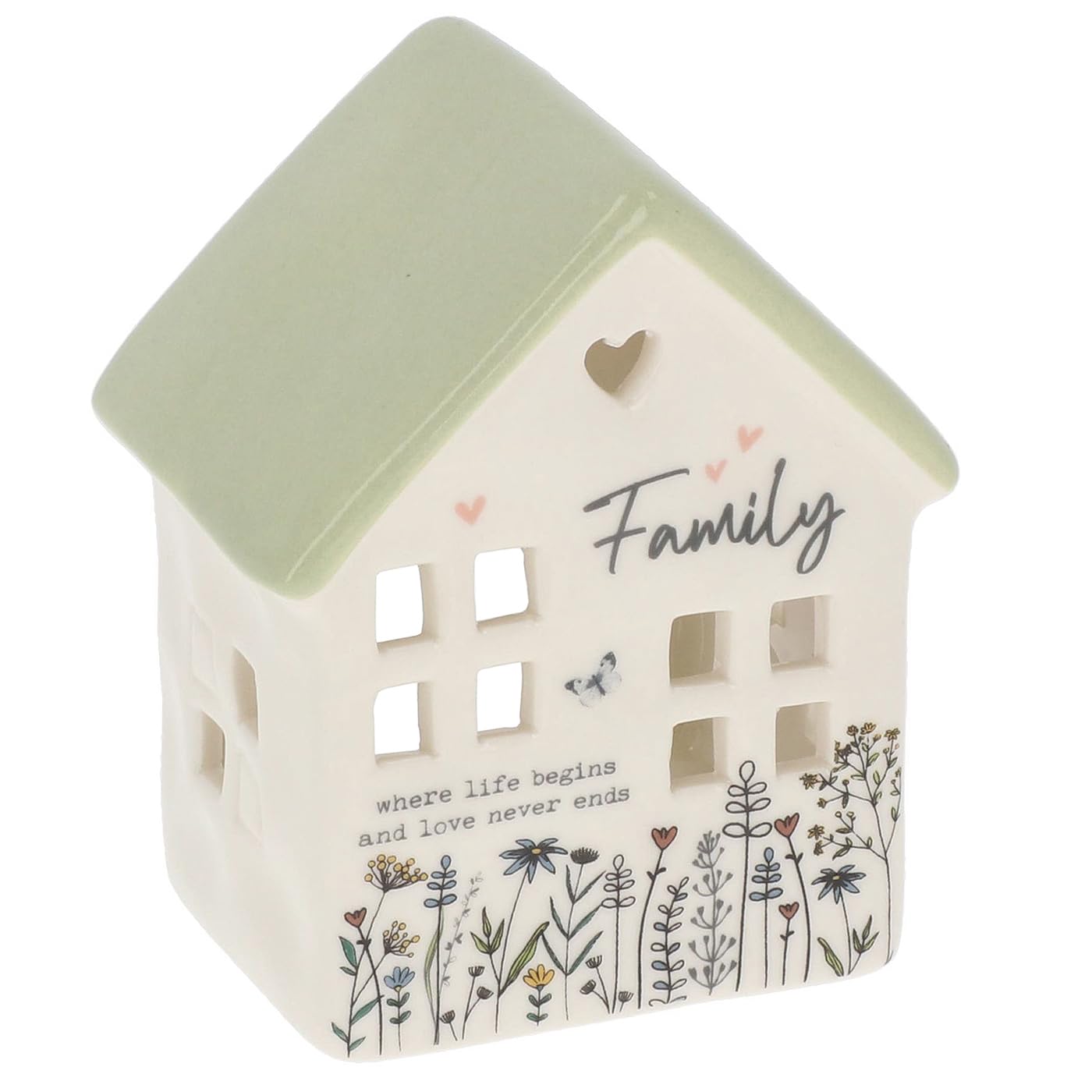 Shudehill Giftware Sweet Meadow Tealight House Family Quote Ceramic