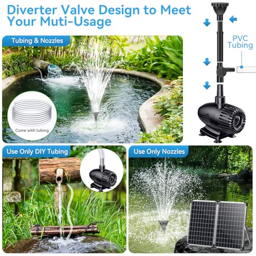 Image of POPOSOAP 55W Solar Fountain Pump, 480GPH Solar Pond Pump with Dry-Run Protection, Solar Powered Water Pump with 17Ft Cord & 10Ft Extension Cable, PVC Tubing for Ponds, Garden, Waterfall, Hydroponics