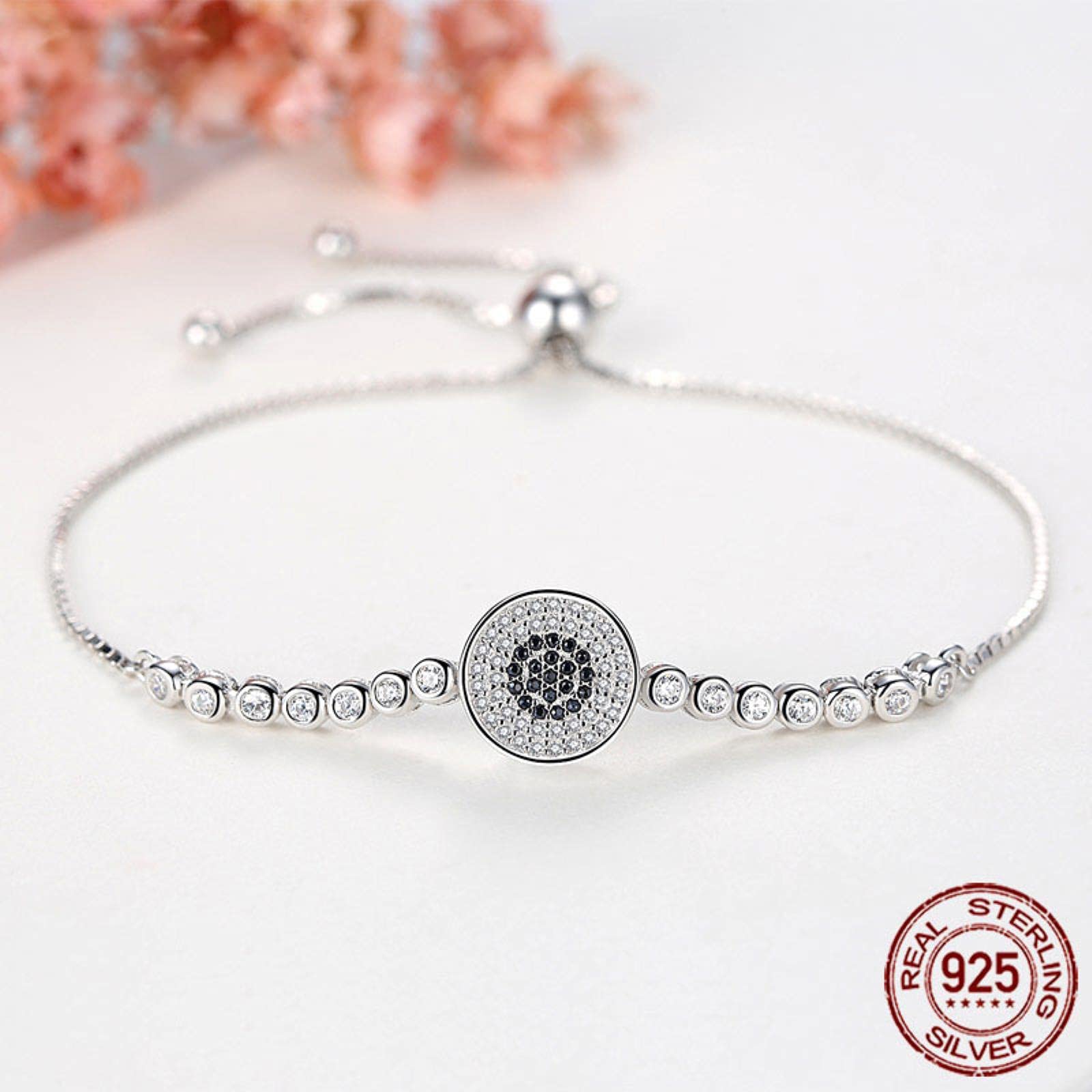 LOKILOKI Pulsera con Dijes De Moda, Joyería De Plata De Ley 925, Pulsera De Mal De Ojo, Pulsera De La Suerte, Pulseras con Circonita Cúbica para Mujer
