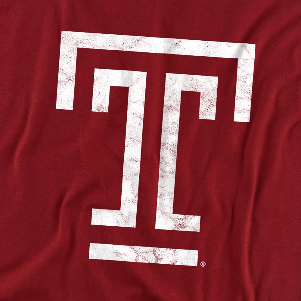 Temple University Official Distressed Primary Unisex Adult T-Shirt, Cardinal, Large