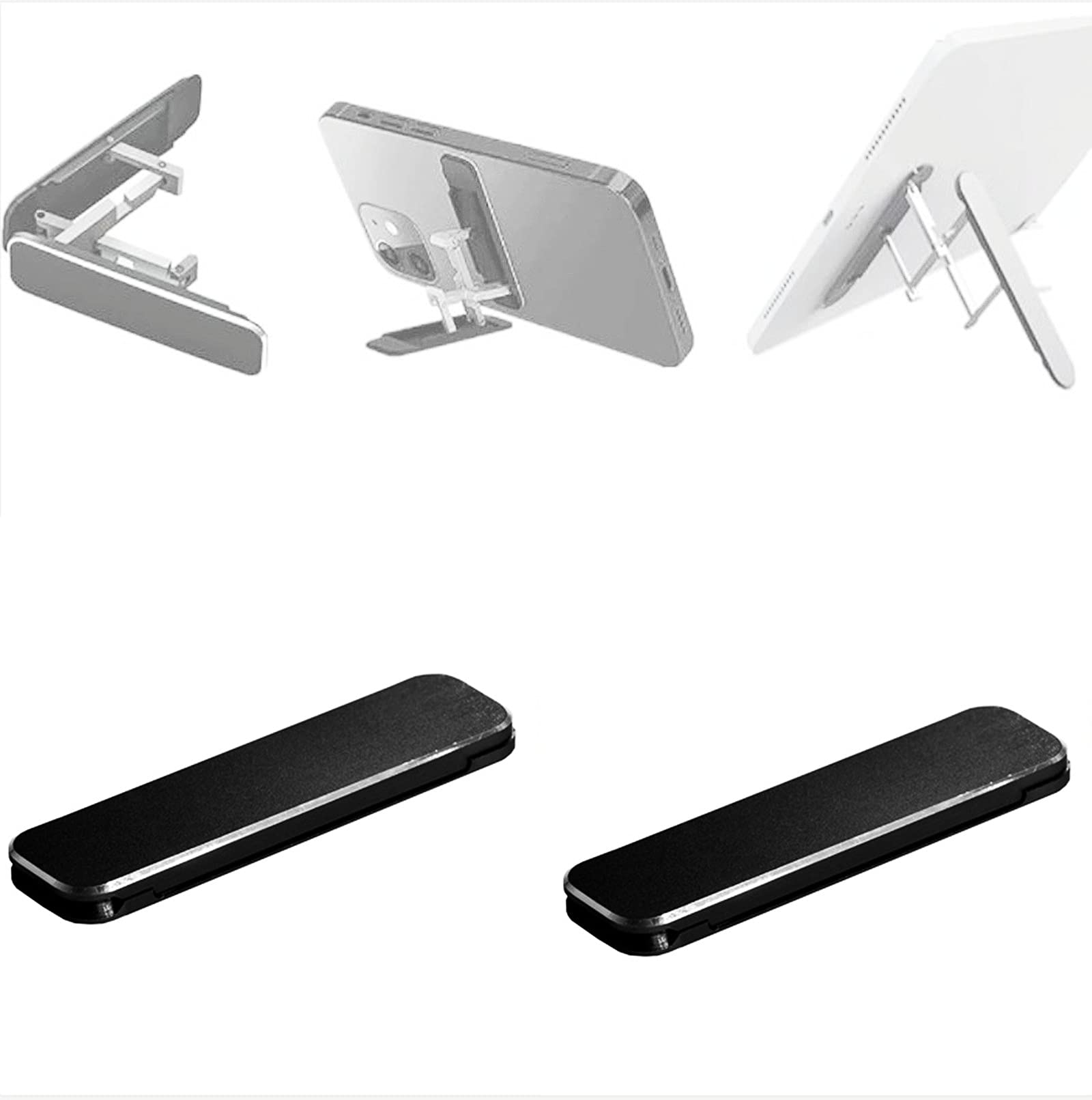 Oqsm Black 2Pcs Phone Kickstand Ultra Thin Stick-On Adjustable Phone Stand, (Adjustable Angle And Vertical & Horizontal Stand) Universal Cell Phone Mount For Iphone Ipad Smartphone Tablets And More (Black)