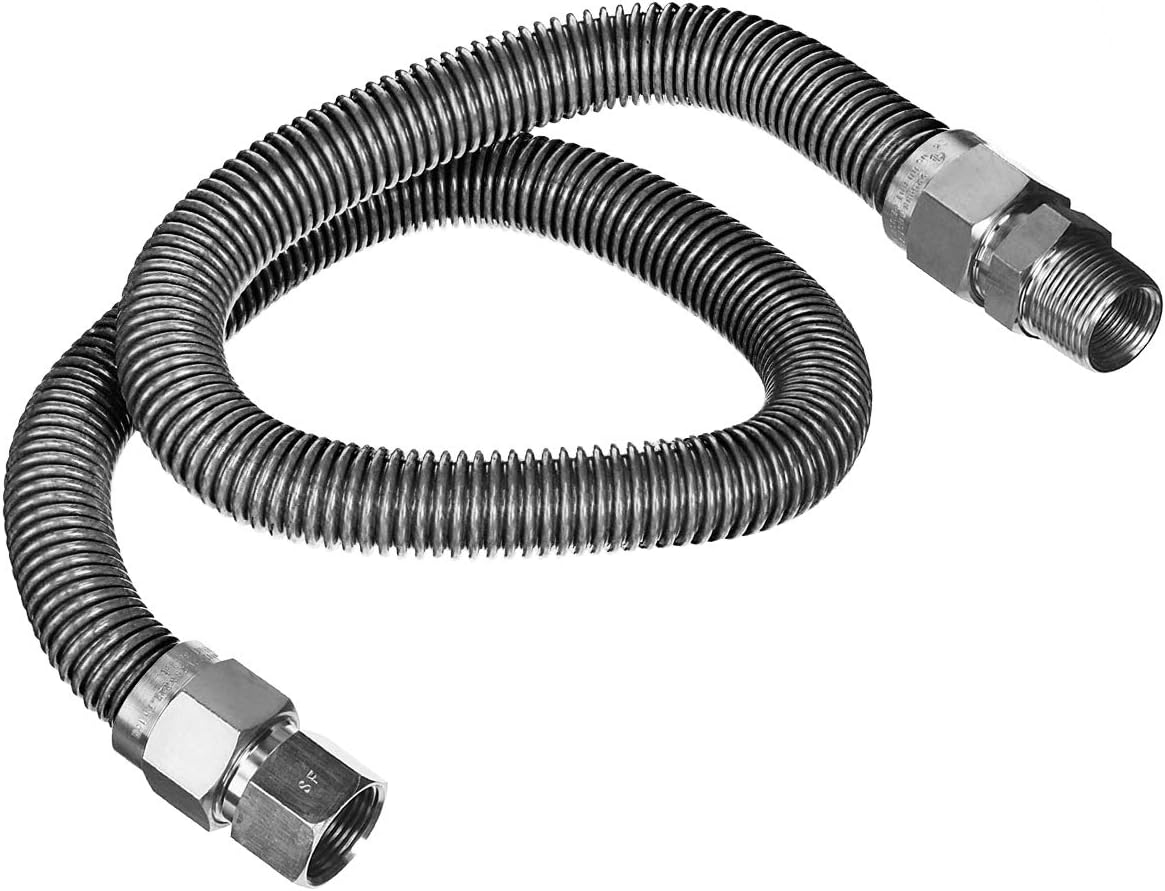 Highcraft GUHD-TT14-48D Gas Line Hose 3/8'' O.D. x 48'' Length with 1/2 in. FIP x MIP Fitting, Uncoated Stainless Steel Flexible Connector, 48 Inch