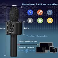 Vista 4 de BONAOK - Micrófono inalámbrico Bluetooth de karaoke, 3 en 1; máquina altavoz con micrófono de karaoke portátil de mano para fiesta de cumpleaños