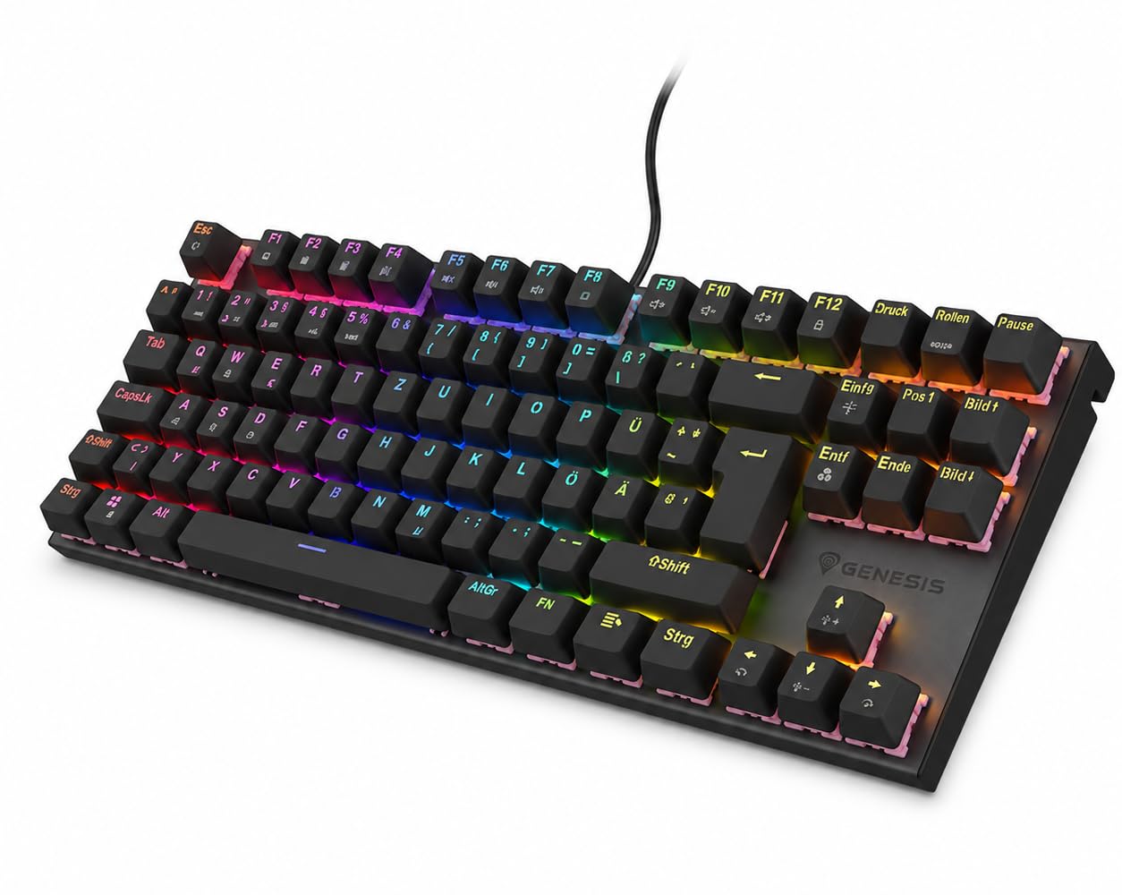 Genesis Thor 303 TKL Mechanische Gaming Tastatur QWERTZ, Brown Switch Gaming Keyboard 80%, Outemu Brown, Hot-Swap, RGB Beleuchtung, 88 Tasten, Anti-Ghosting, USB-A, Schwarz