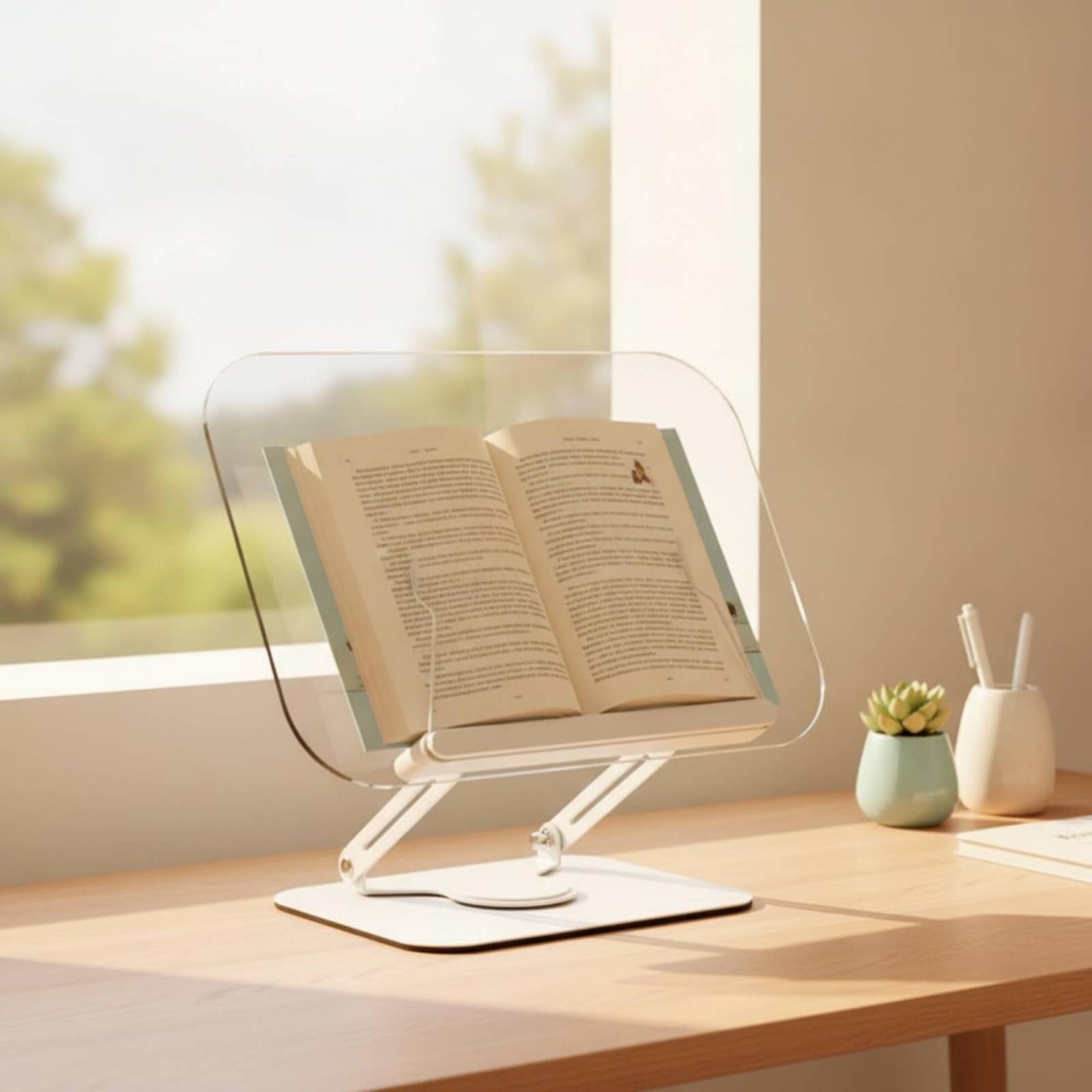 Soporte Lectura Acrílico Transparente Atril Escritorio Ergonómico Porta Libros para Lectores, Estudiantes, Soporte De Lectura Acrílico Giratorio, Tamaño Mediano, Versión Engrosada