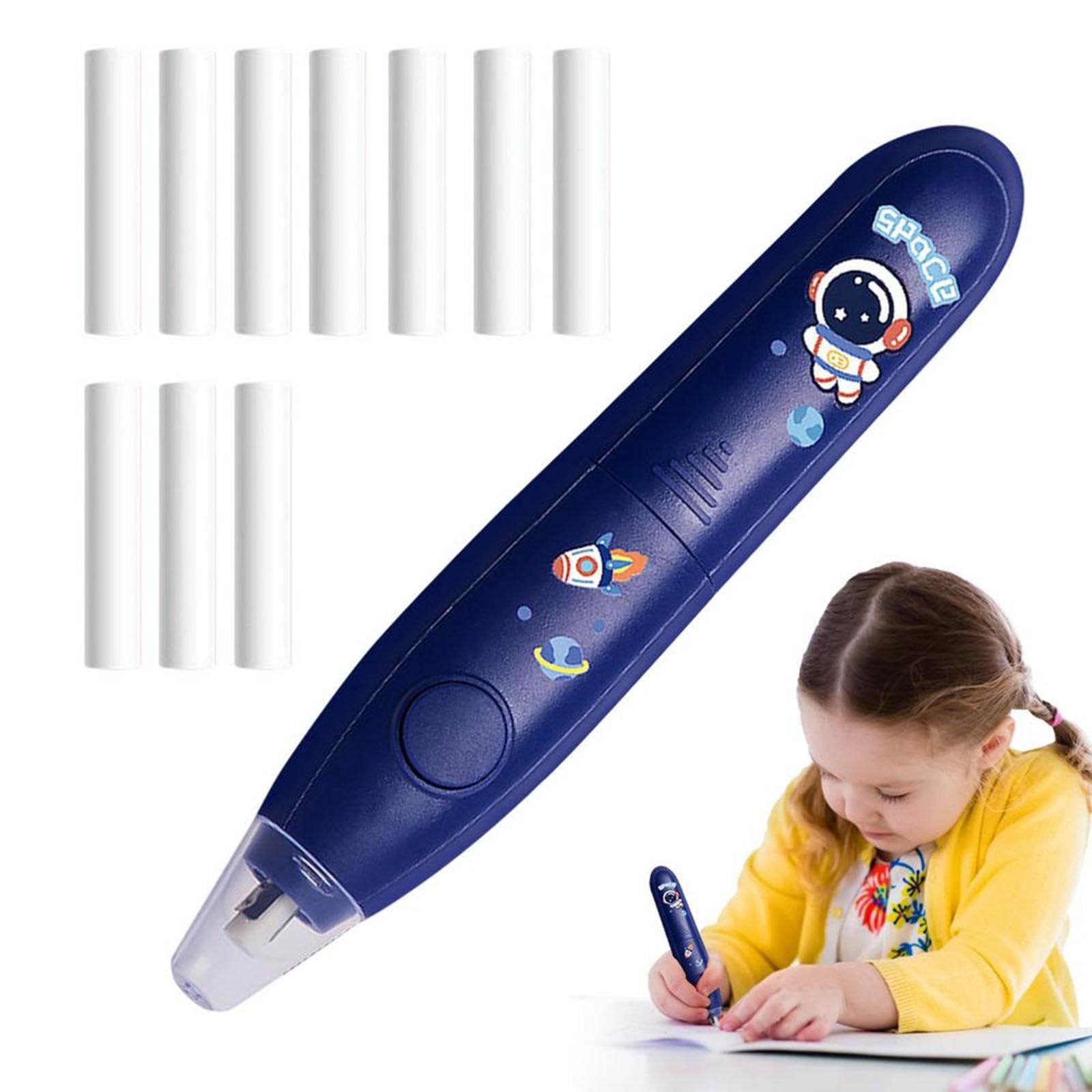Lot de 10 gommes électriques avec 10 recharges pour projet artistique, écriture, bureau, bleu foncé, 14,3 cm