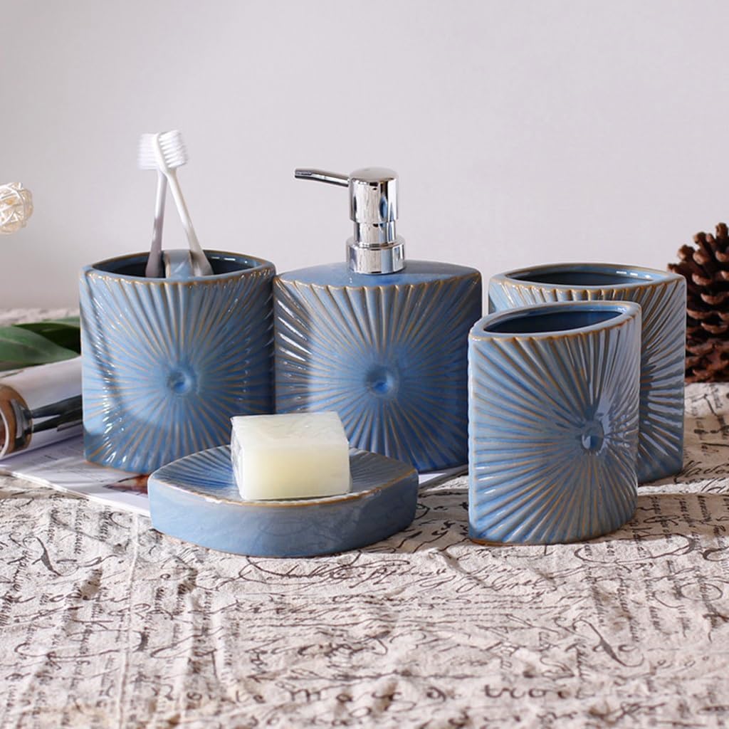 Ceramic Set Liquid Soap Bottle Toothbrush Holder Gargle Cup Soap Box Bathroom Toiletry Supplies Washing Tools