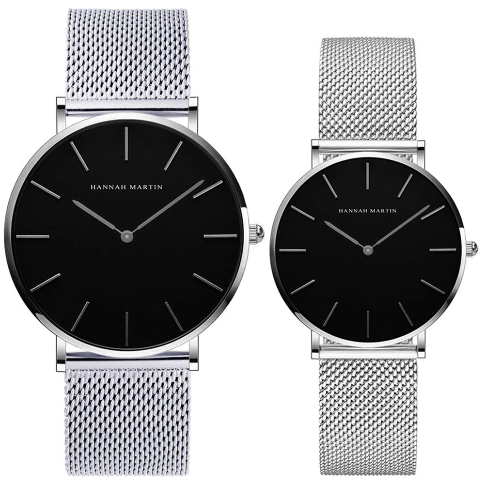 Paar Uhren Analog Quarz Edelstahl Wasserdicht Mesh Ultradünne Set für Sie und Ihn