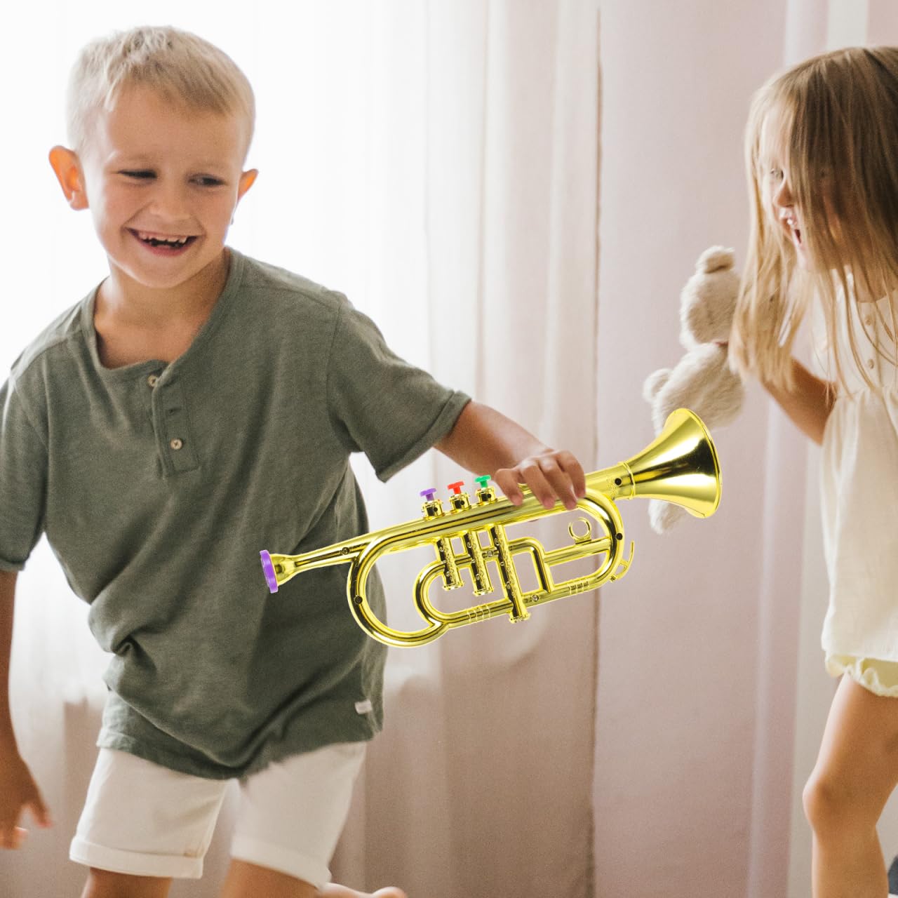 TOYANDONA Trompette Jouet D'Imitation À Trois Sons 33.50X13.00X9.00Cm Instrument De Musique Jouet pour Enfants Outil d'apprentissage Précoce Développement Musical