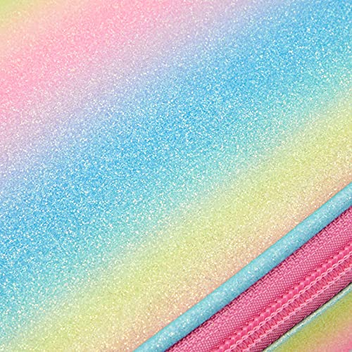 Image of Bright Creations Rainbow Glitter Pencil Case for Girls, Marker & Art Supply - Large Compressible Pouch for School and Office - 9 x 4.6 In Rainbow Pencil Box - Pen Case