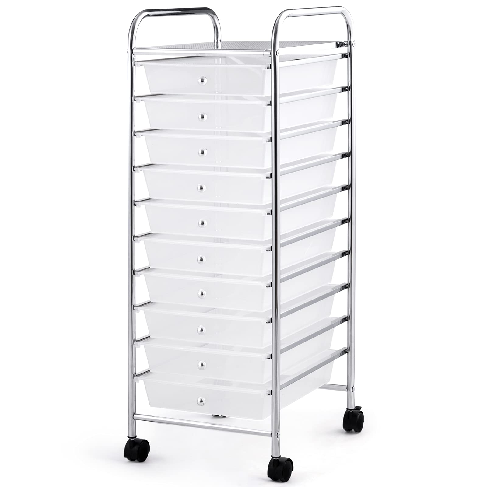 GiantexUK 10/20 Drawers Rolling Trolley, Multipurpose Utility Storage Organizer Cart with Wheels, Home Office Hairdressing Salon Shelving Organizer Unit (10 Drawers, Transparent)