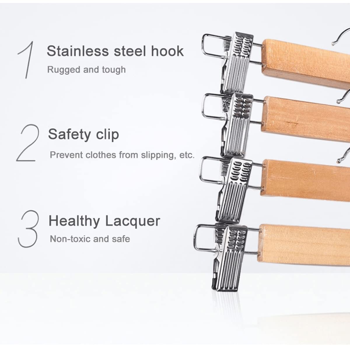 Wooden Pant Hanger with 2 Adjustable Anti-Rust Clips Skirt Hanger for Jeans Trousers Bottom Hanger 10 pcs-Wood