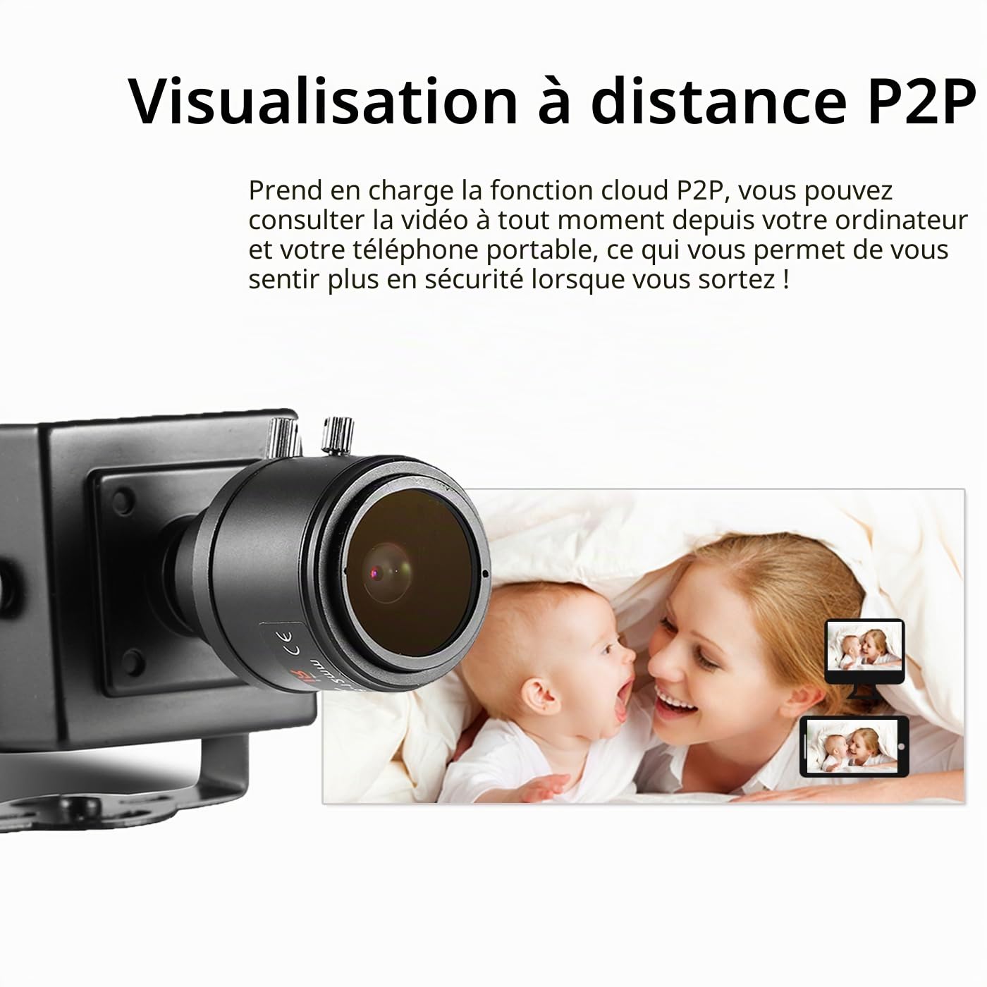 Mini caméra IP POE UltraHD 4K (8MP), Objectif Zoom Manuel 2.8-12mm Caméra de sécurité intérieure P2P CCTV Caméra IP POE H.265 Détection de Mouvement (I712-P-HS82)