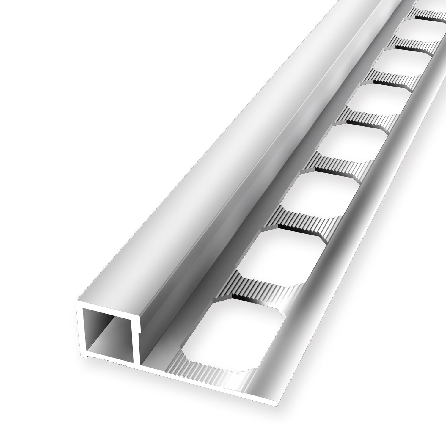 Randleistenprofil 10 x 33 x 2500 mm Einfasshöhe 10 mm Quadratprofil Aluminium Wandabschluss Geschlossen Gestanzt Metallprofil Silber Glanz Küberit
