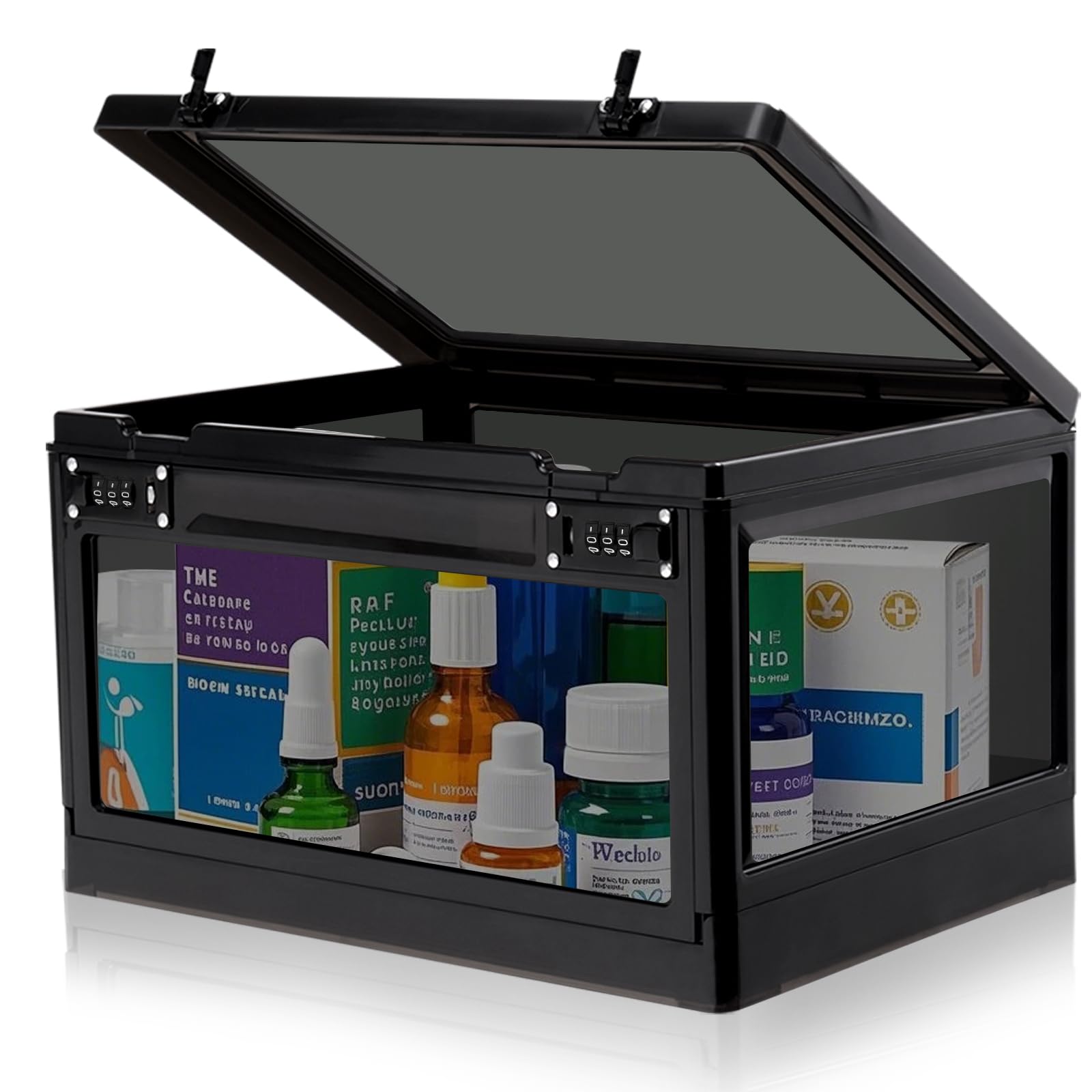 Caja con cerradura con doble cerradura de combinación, caja de seguridad de 24 l para medicamentos, teléfono móvil y aperitivos, caja de almacenamiento apilable con 2 cerraduras de