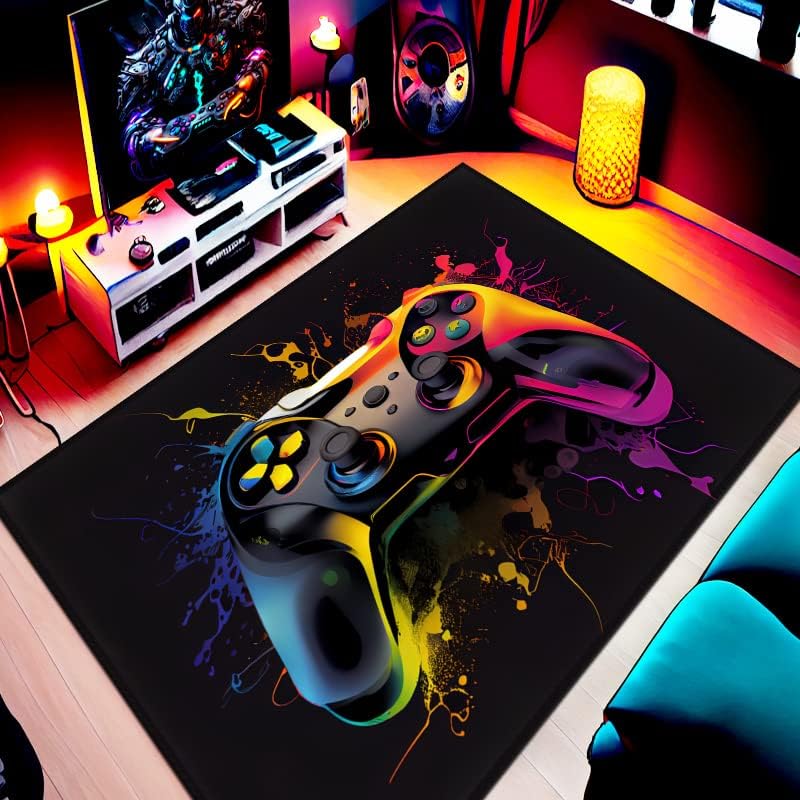Alfombra gamepad para dormitorio de niños, con temática de gamepad, perfecta para sala de juegos de deportes electrónicos o habitación de niños, 36