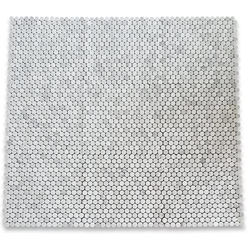 Stone Center Online Carrara White Marble 3/4 Inch Penny Round Mosaic Tile Honed Kitchen Bath Wall Floor Backsplash Shower (1 Sheet) #TOP1