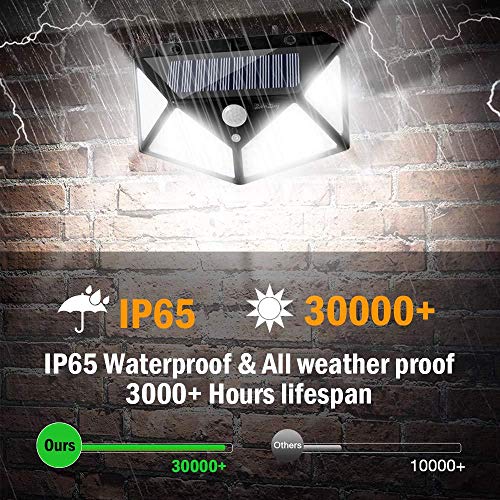 Solar Light Outdoor 100 LED Waterproof Security Wall Night Light with Motion Sensor 270° Wide Angle for Pathway Porch Yard Garage Garden Fence Walkway Driveway 2 Pack