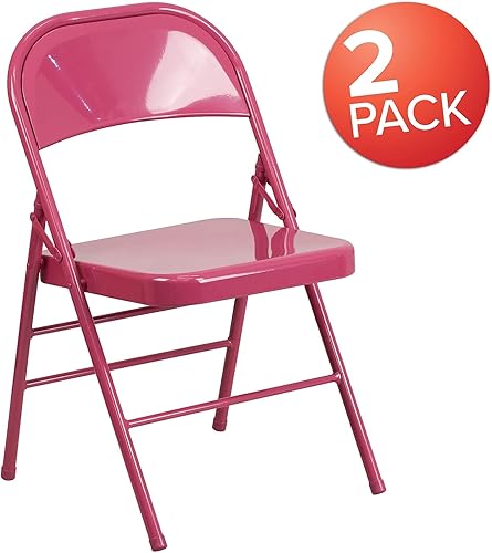 Miniatura 4 de Flash Furniture HERCULES COLORBURST Series - Silla plegable de metal con doble bisagra y triple apoyo, color fucsia
