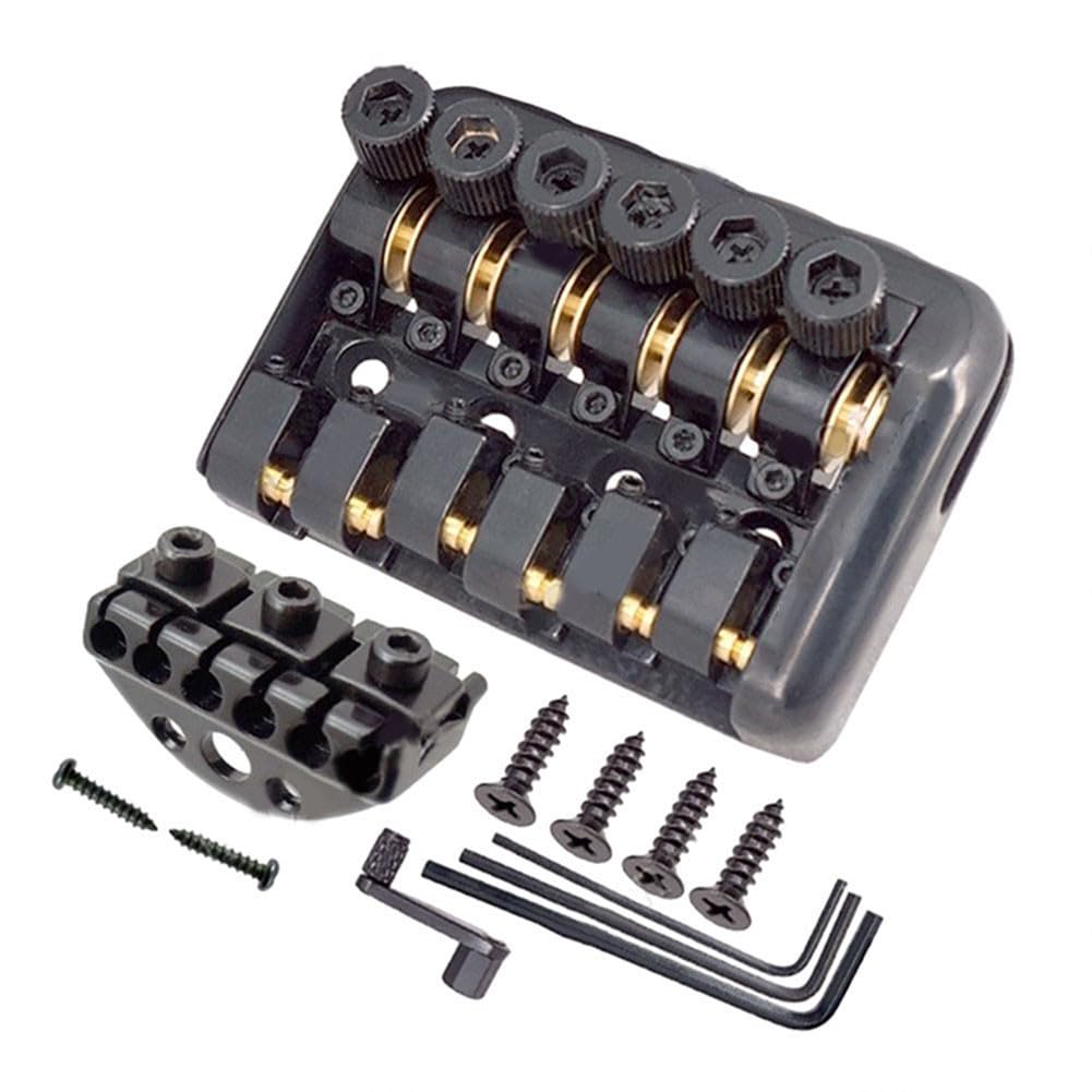 Puente de guitarra eléctrica sin cabeza de 6 cuerdas, sillín fijo con tornillos de tuerca de bloqueo y llaves para piezas de repuesto, color negro