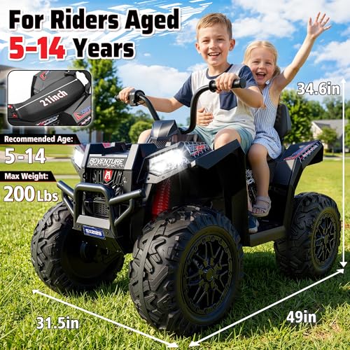 Image of ANPABO 24V XXXL Kids ATV 4 Wheeler Ages 5-14, 4WD & 800W, 200 Lbs, Black